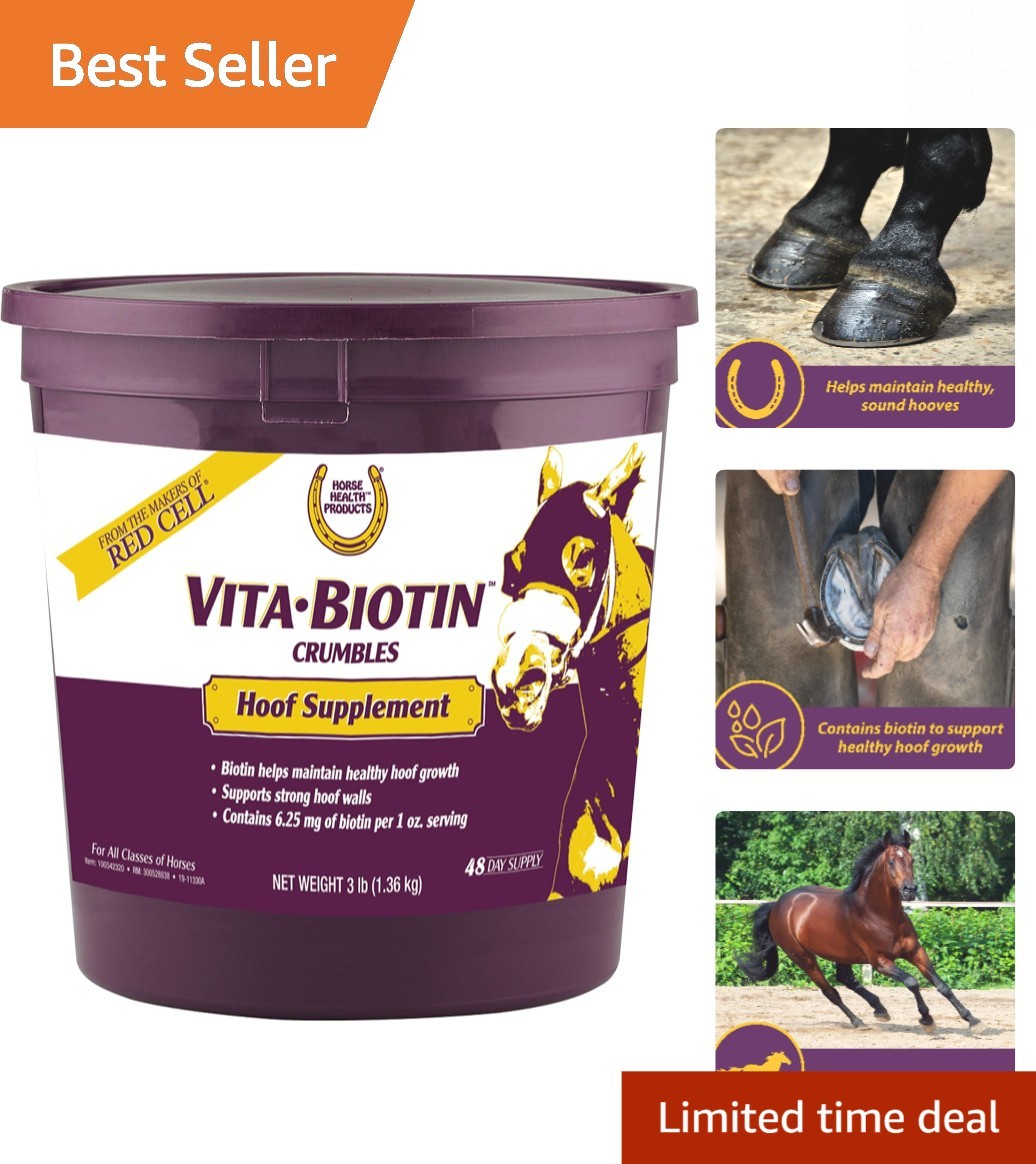 3 lbs Vita Biotin Crumbles – Unflavored Horse Hoof Supplement for Strong Hooves