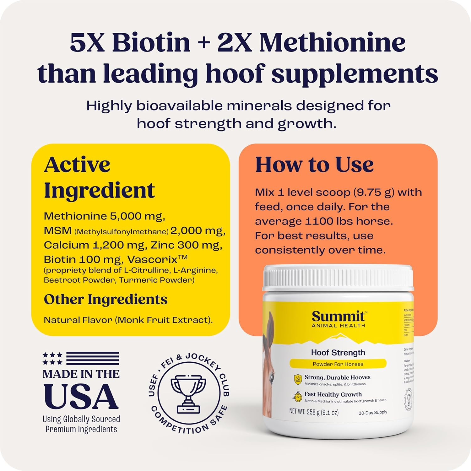 Summit Equine Hoof Strength Powder for Horses, Promotes Healthy Hooves with Biot