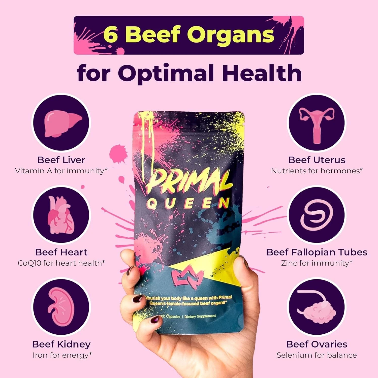Primal Queen Female-Optimized Beef Organ Superfood Supplement (Heart, & 3 More)