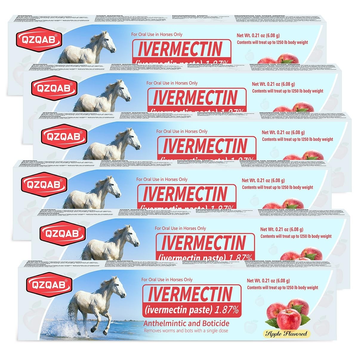 Equine Dewormer Paste 1.87% – Apple Flavor, 6-Pack Oral Treatment for Horses