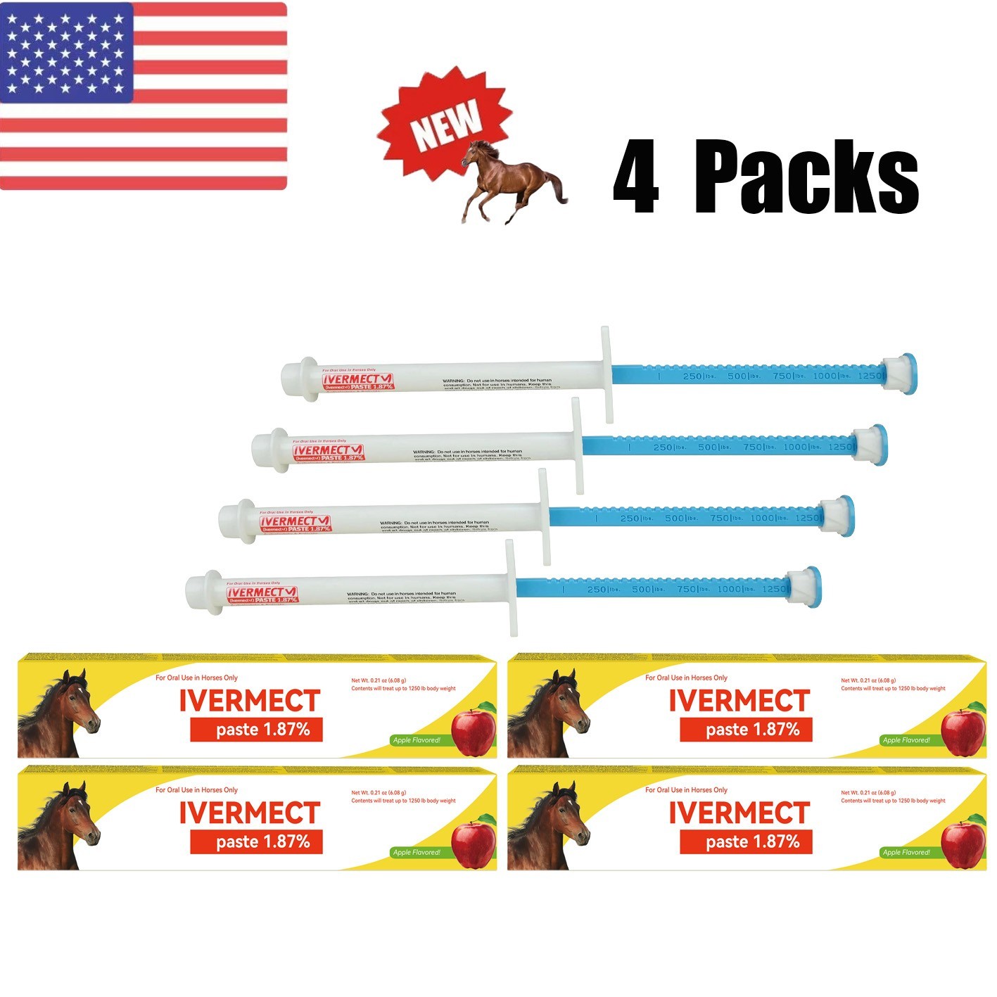 4 Pack In Box Paste Horse Dewormer Apple Flavor wormer US EXP1/2028