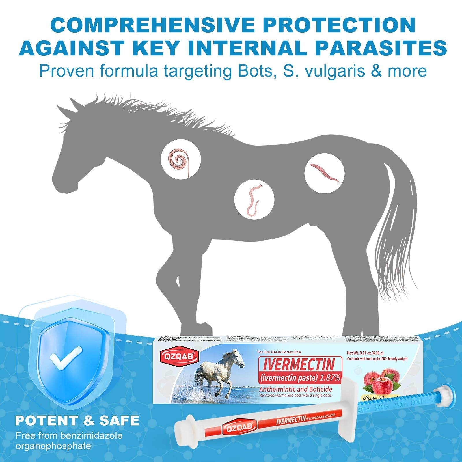 Equine Dewormer Paste 1.87% – Apple Flavor, 6-Pack Oral Treatment for Horses