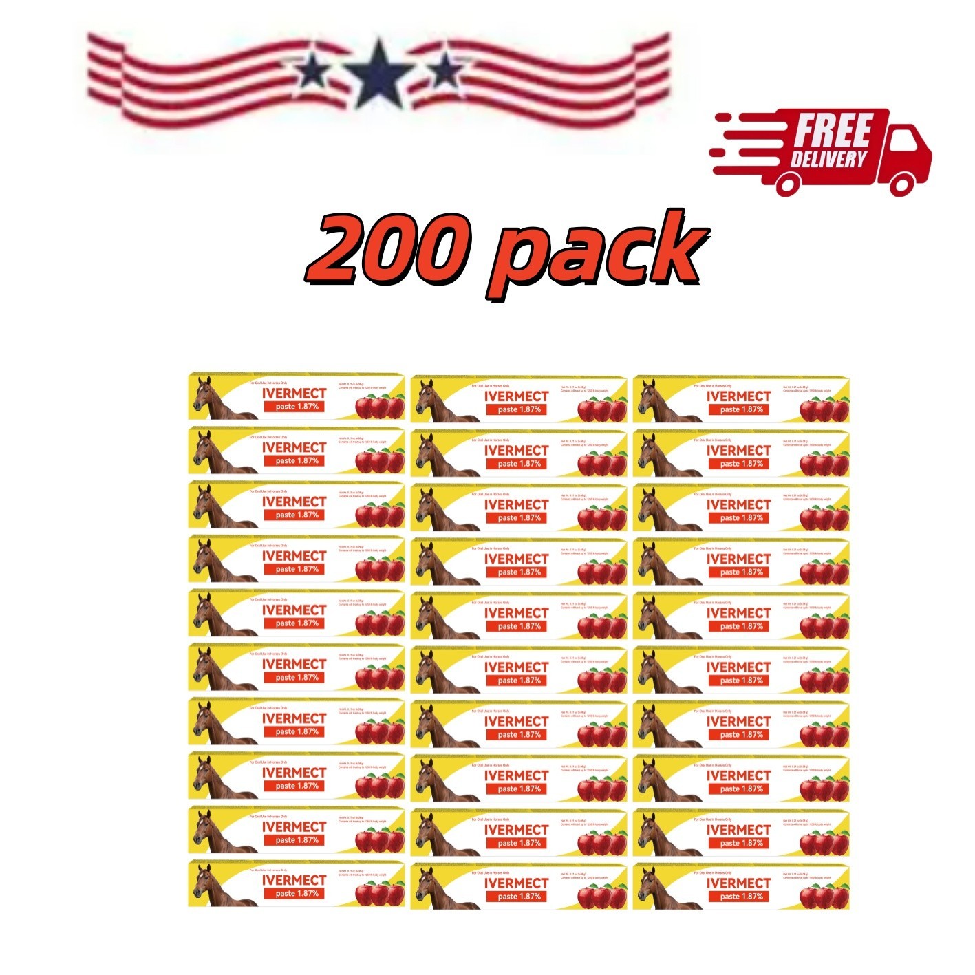 200 Pack New Paste Wormer Horse Dewormer Apple Flavor US Free Shipping 1/2028