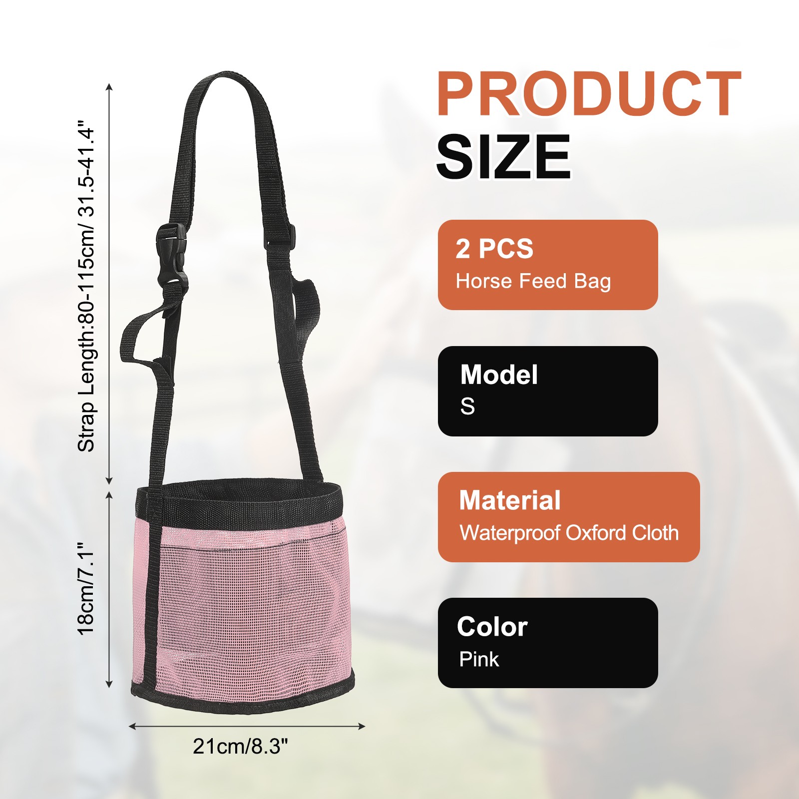 Horse Feed Bag, (Pink, S,2 Pcs), Intended for Horse Feeding Grain