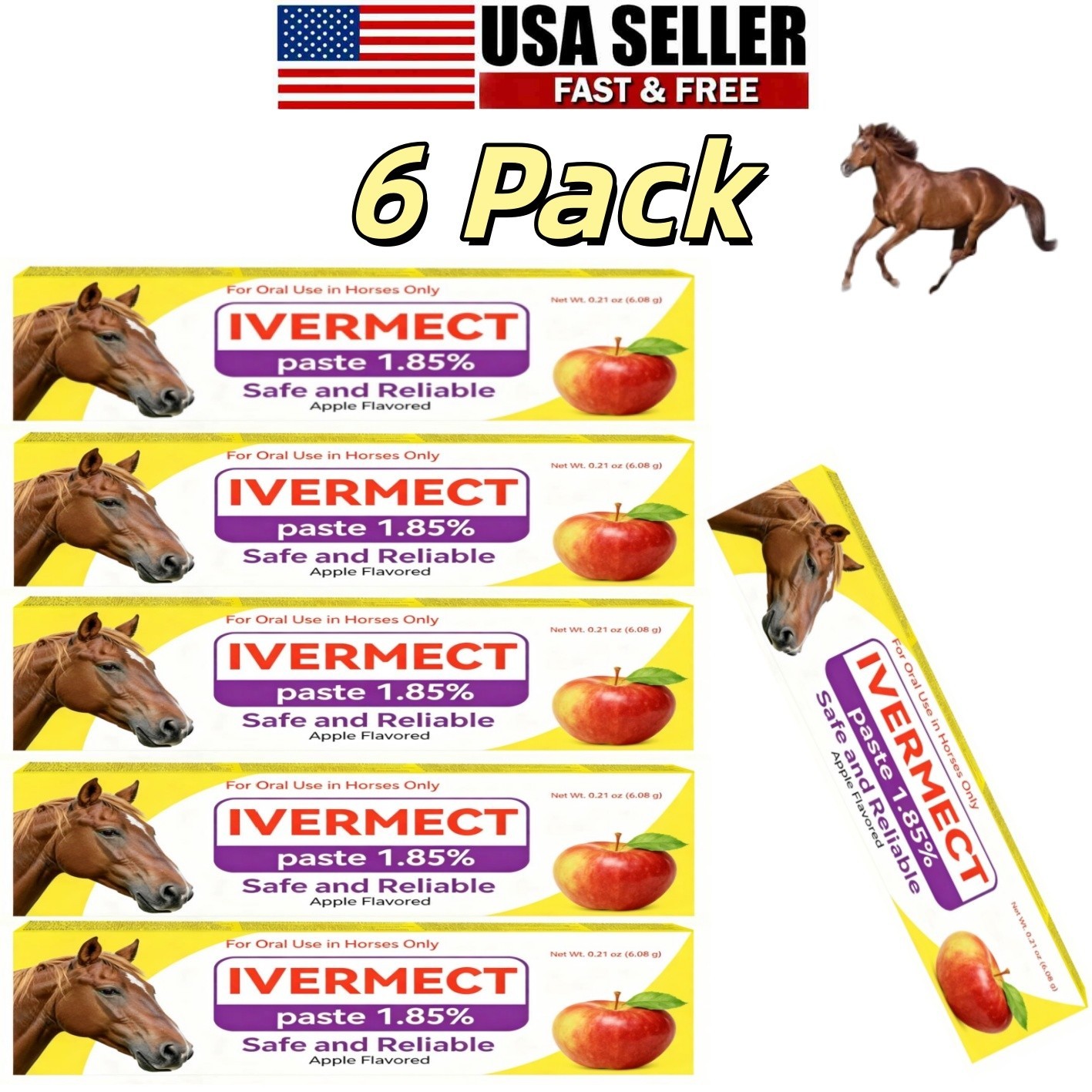 6 Packs Horse Dewormer Paste Apple Flavor New US Convenient Operation 1/2028