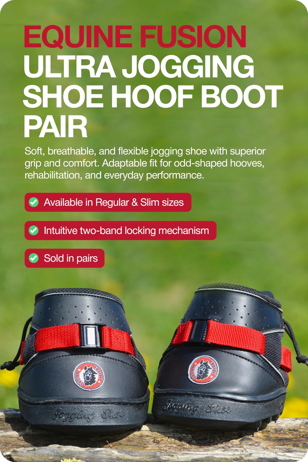 HORZE Equine Fusion Ultra Jogging Shoe Hoof Boot Pair – Black – 12S