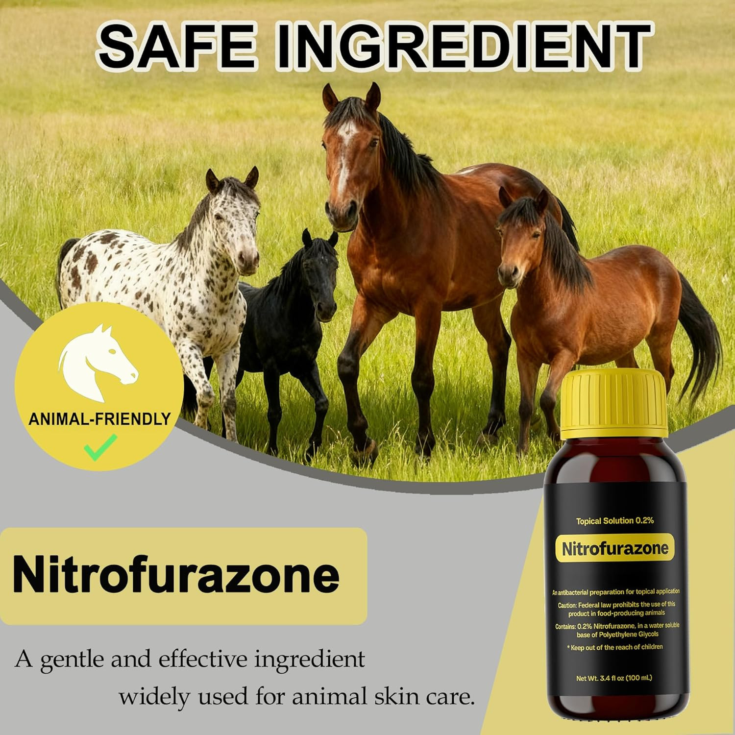 Treatment for Horses, Nitrofurazone, Natural Equine Wound Care,100Ml