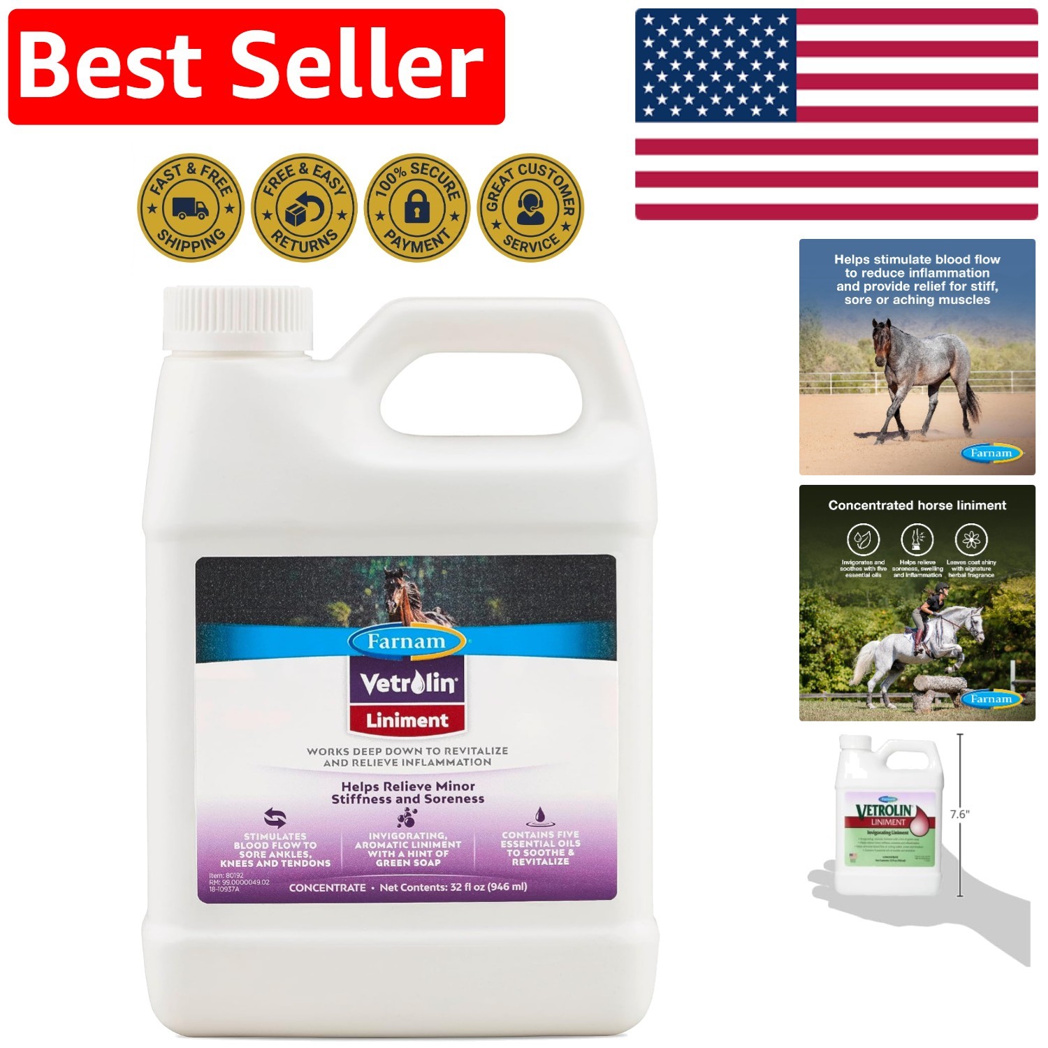 Vetrolin Horse Liniment 32 Oz – Quick Relief for Muscle Soreness & Inflammation