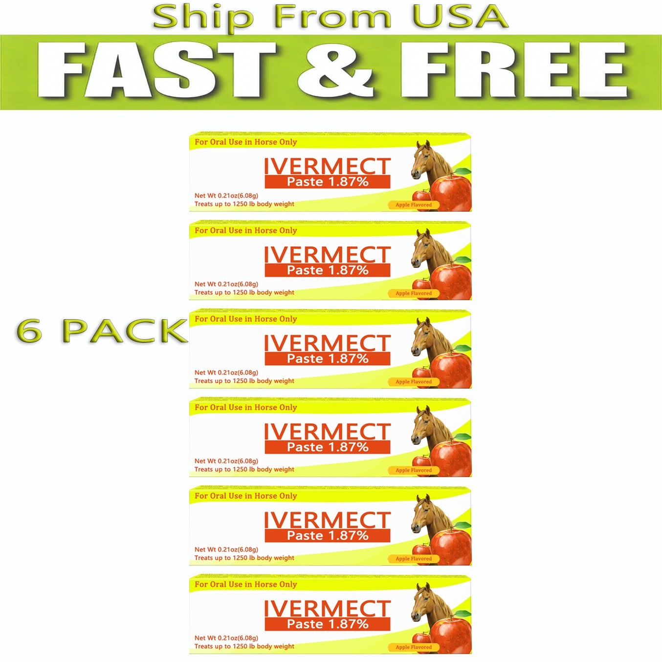 Easy-Use Horse Dewormer Paste Apple Flavor 6 Pack – 6.08g Syringes1/2028