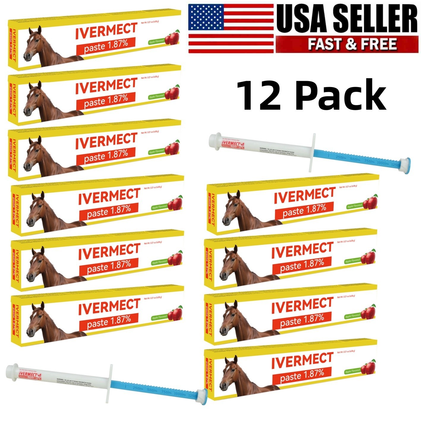12 Pack In Box Paste Horse Dewormer Apple Flavor wormer exp 1/2028