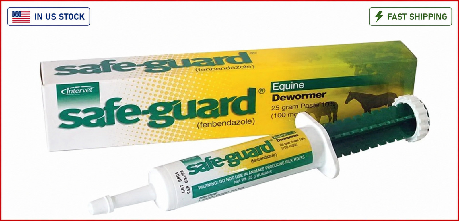 Safe-Guard Equine Paste 10% Fenbendazole Horse Wormer Control Lungworm Stomach a