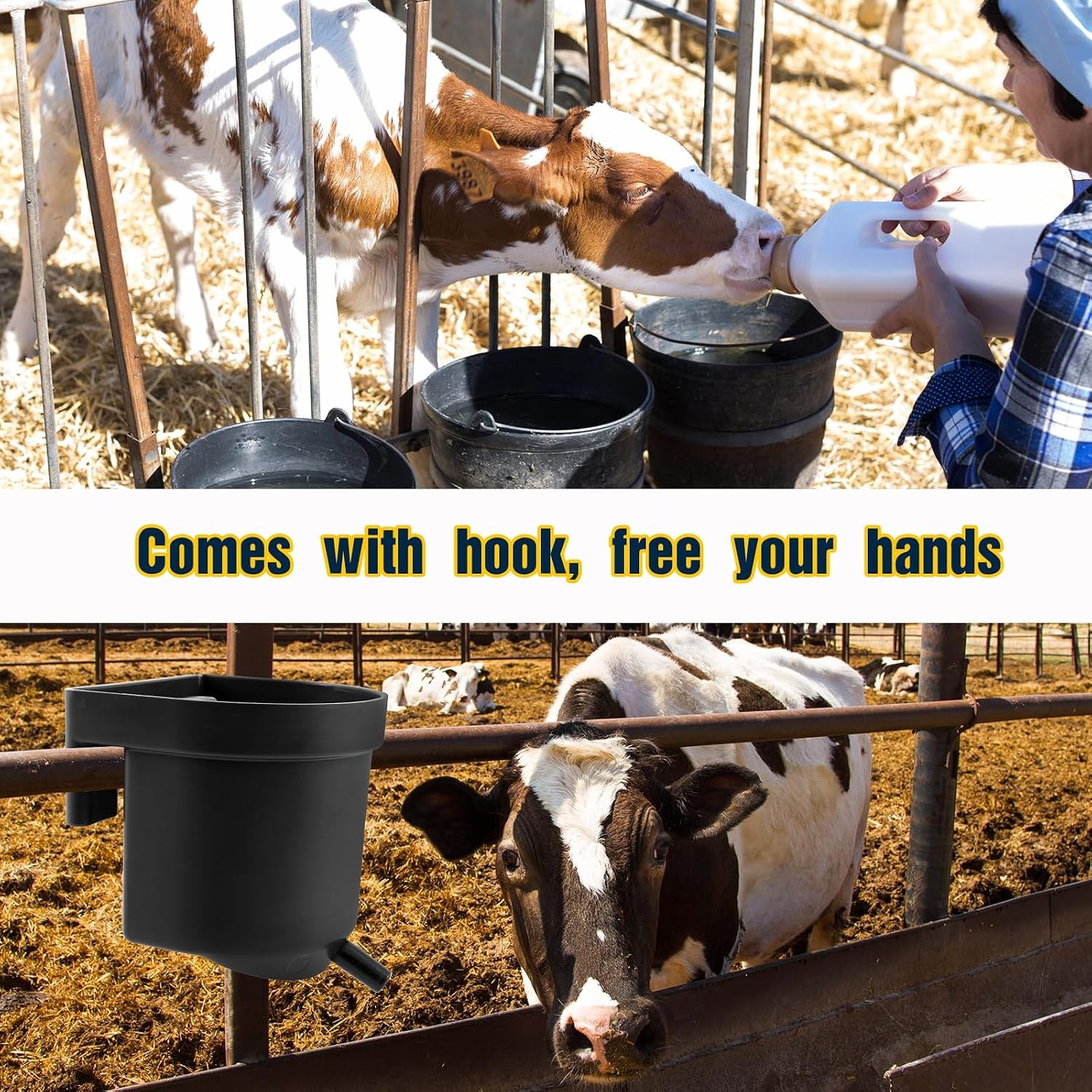 2 Pack 4 Quart Single Teat Calf Milk Feed Bucket Hook Over Hanging Calf Feeder