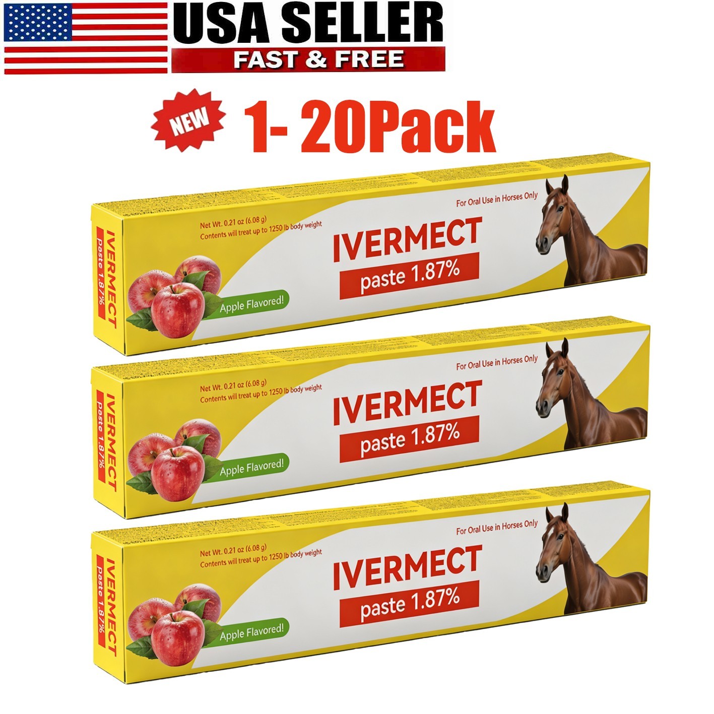 NEW 1/20 Pack In Box Paste Horse Dewormer Apple Flavor wormer EXP 01/2028