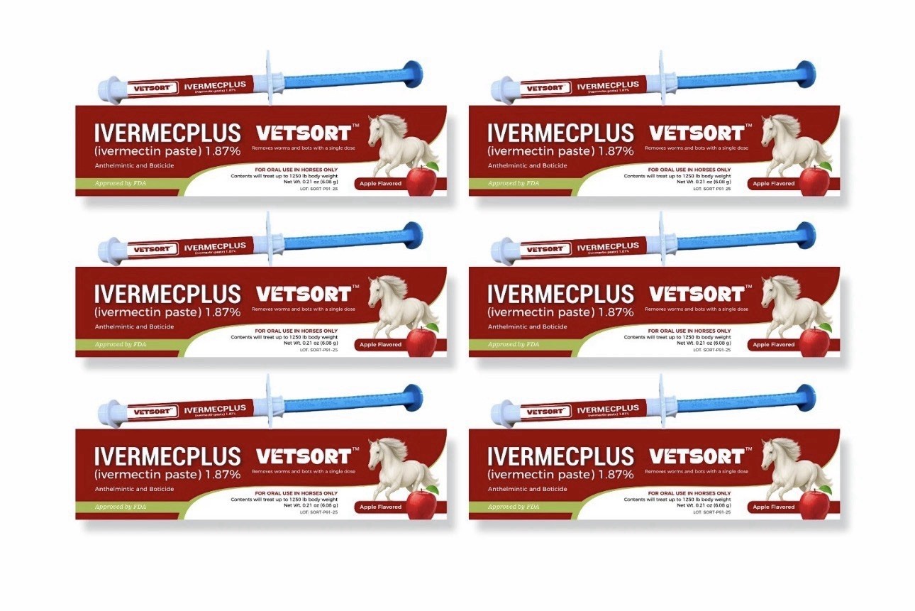 VETSORT Horse Paste Dewormer Apple Flavor Wormer 1.87%. EXP 10/2027 (6 count)