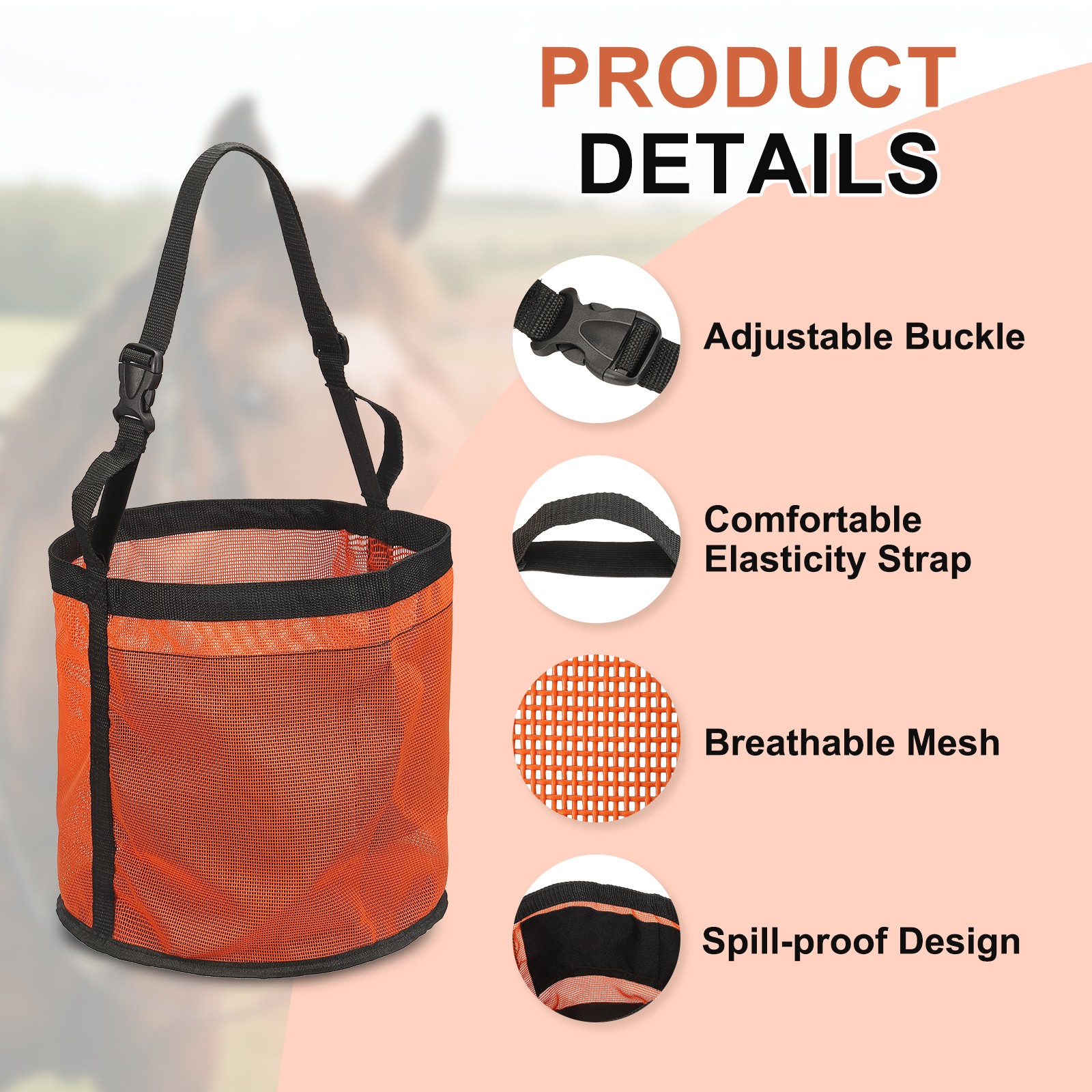 2Pcs Horse Feed Bag Orange L Intended for Horse Feeding Grain