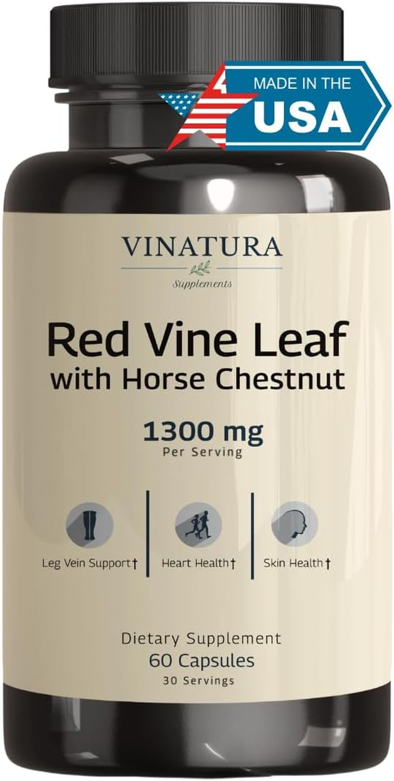 Red Vine Leaf Extract – Horse Chestnut, 1300Mg/Serving *USA Made and Tested* Cir