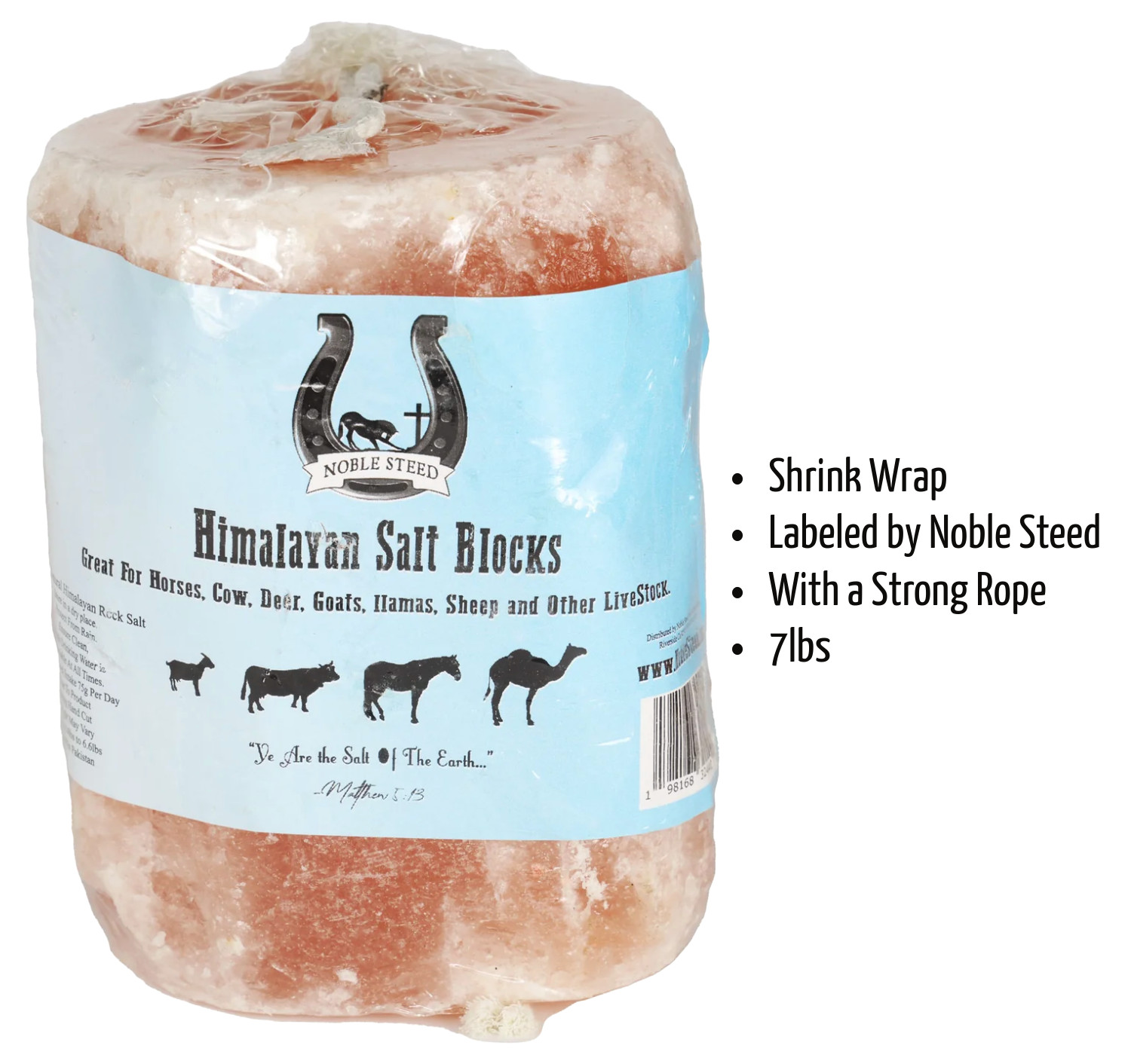 Himalayan Salt Lick Block 7 lb on Rope for Horse, Deer, Goat, Livestock Animals