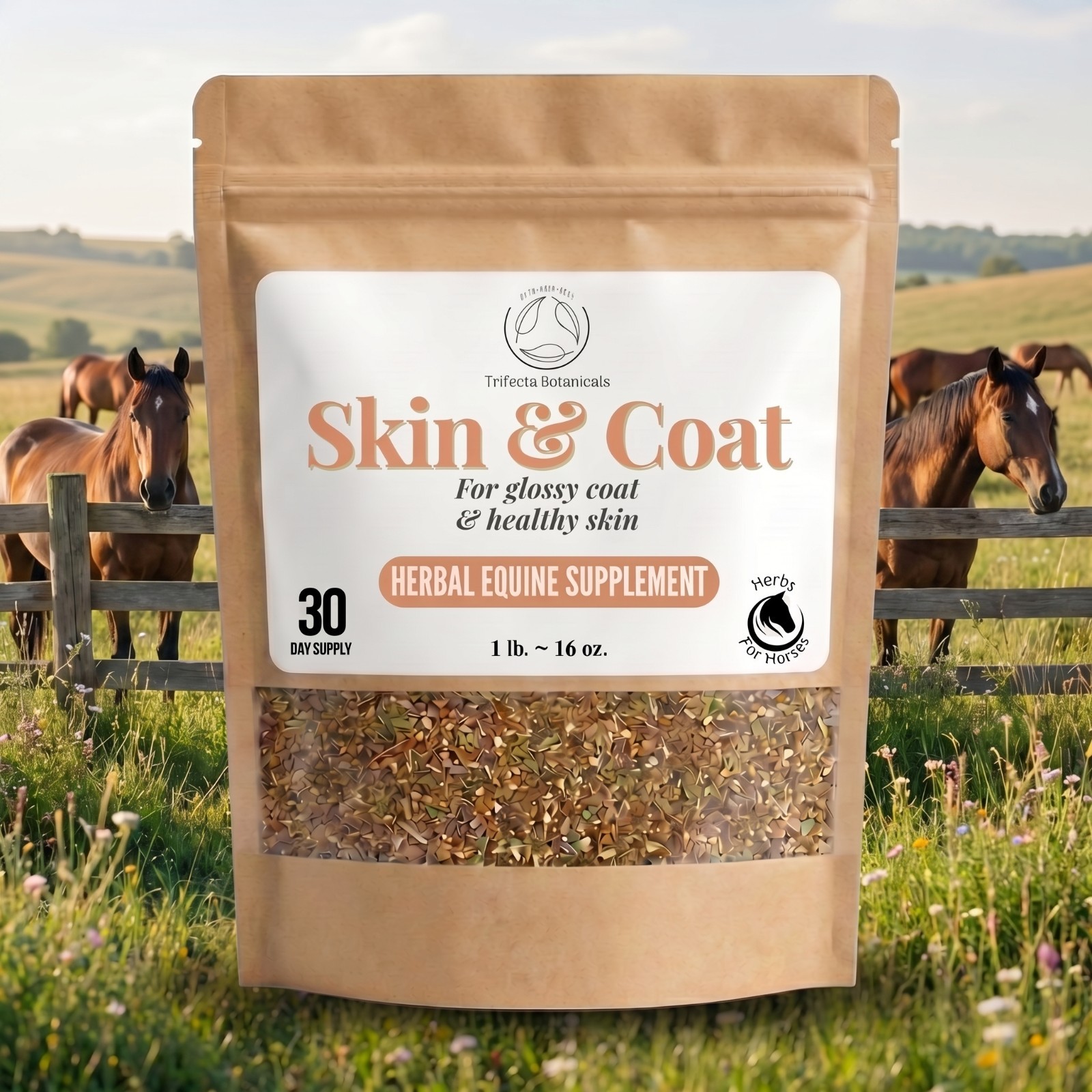 Skin & Coat Herbal Horse Supplement – Natural Blend for Equine Skin Health