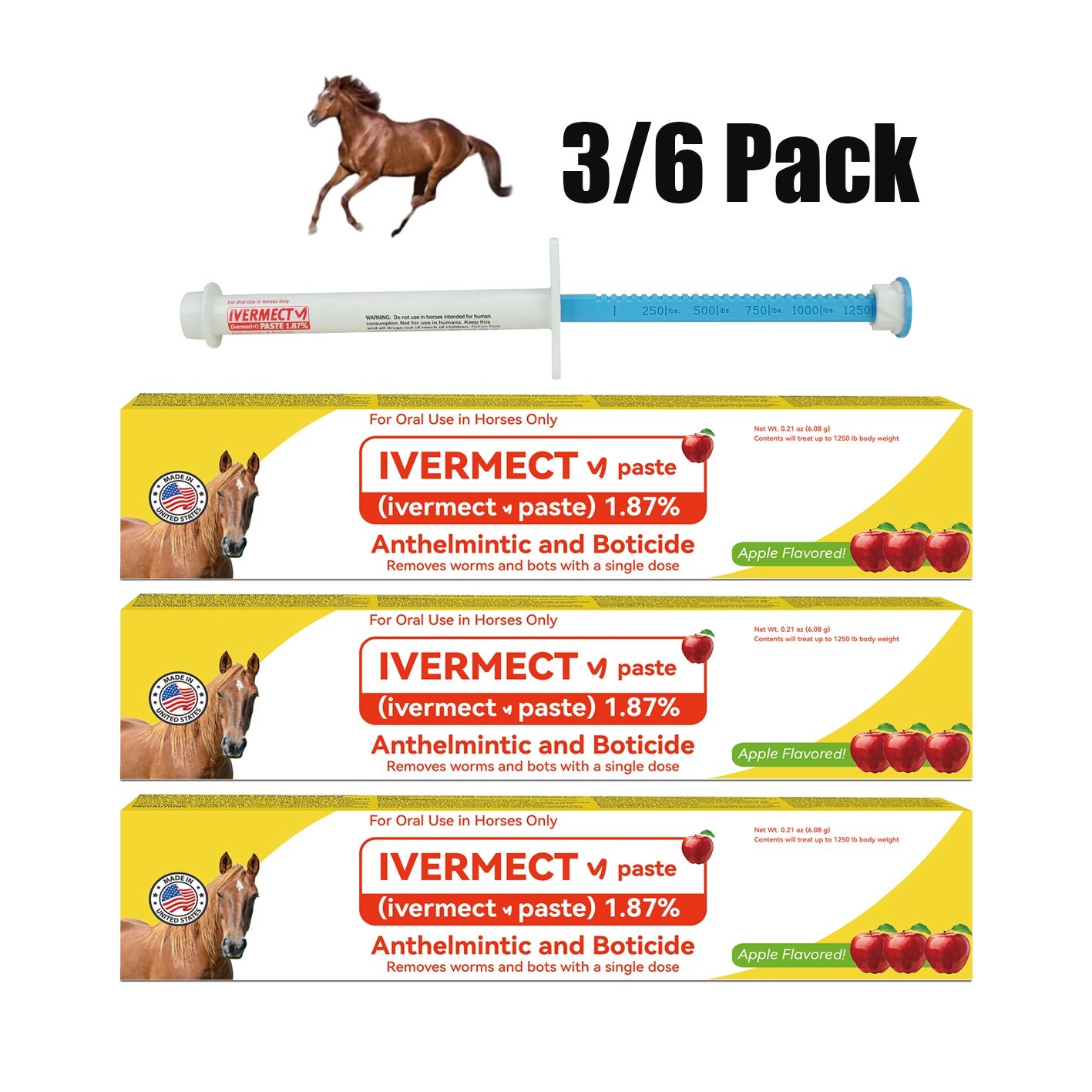 3-6 Pack In Box Paste Horse Dewormer Apple Flavor wormer Friendly design