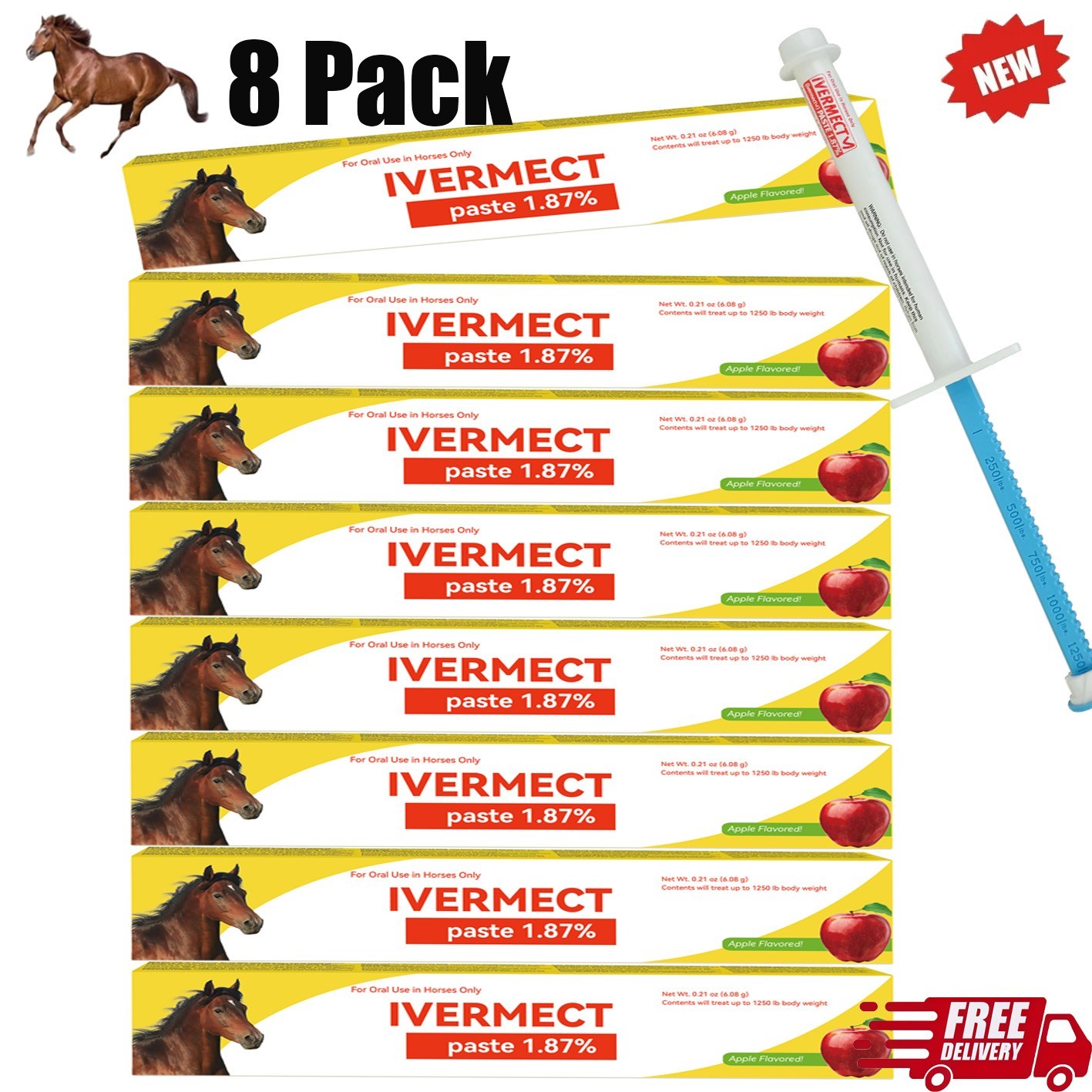 8 Pack In Box Paste Horse Dewormer Apple Flavor wormer EXP 1/2028