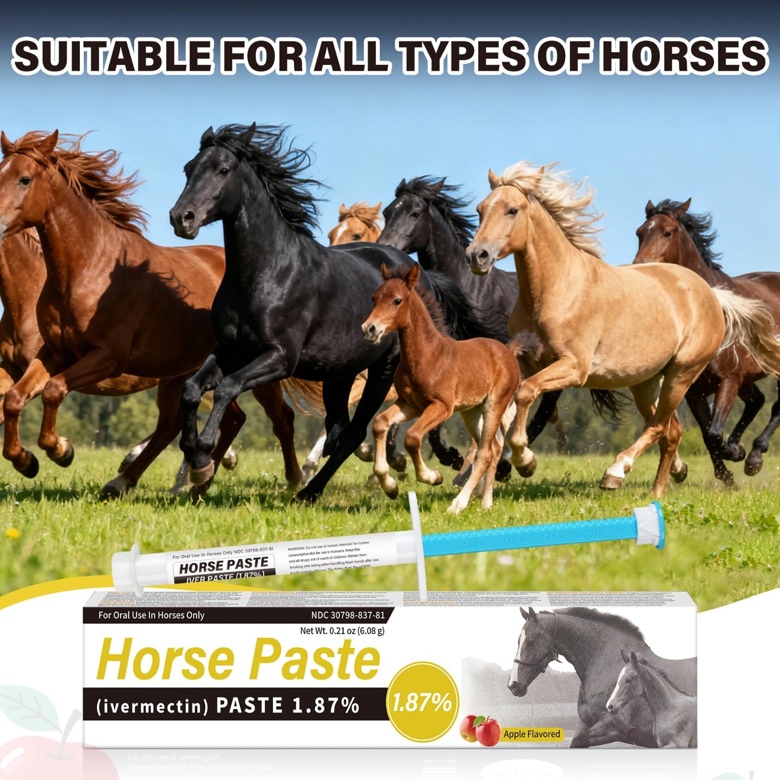 4 Pack Apple Flavored Equine Paste 1.87% – 6.08g Oral Gel for Horses