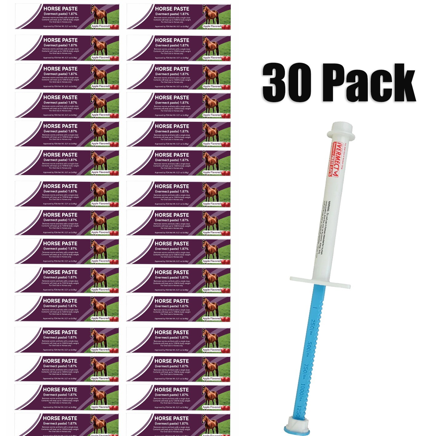 30 Pack In Box Paste Horse Dewormer Apple Flavor wormer EXP 1/2028 Free delivery