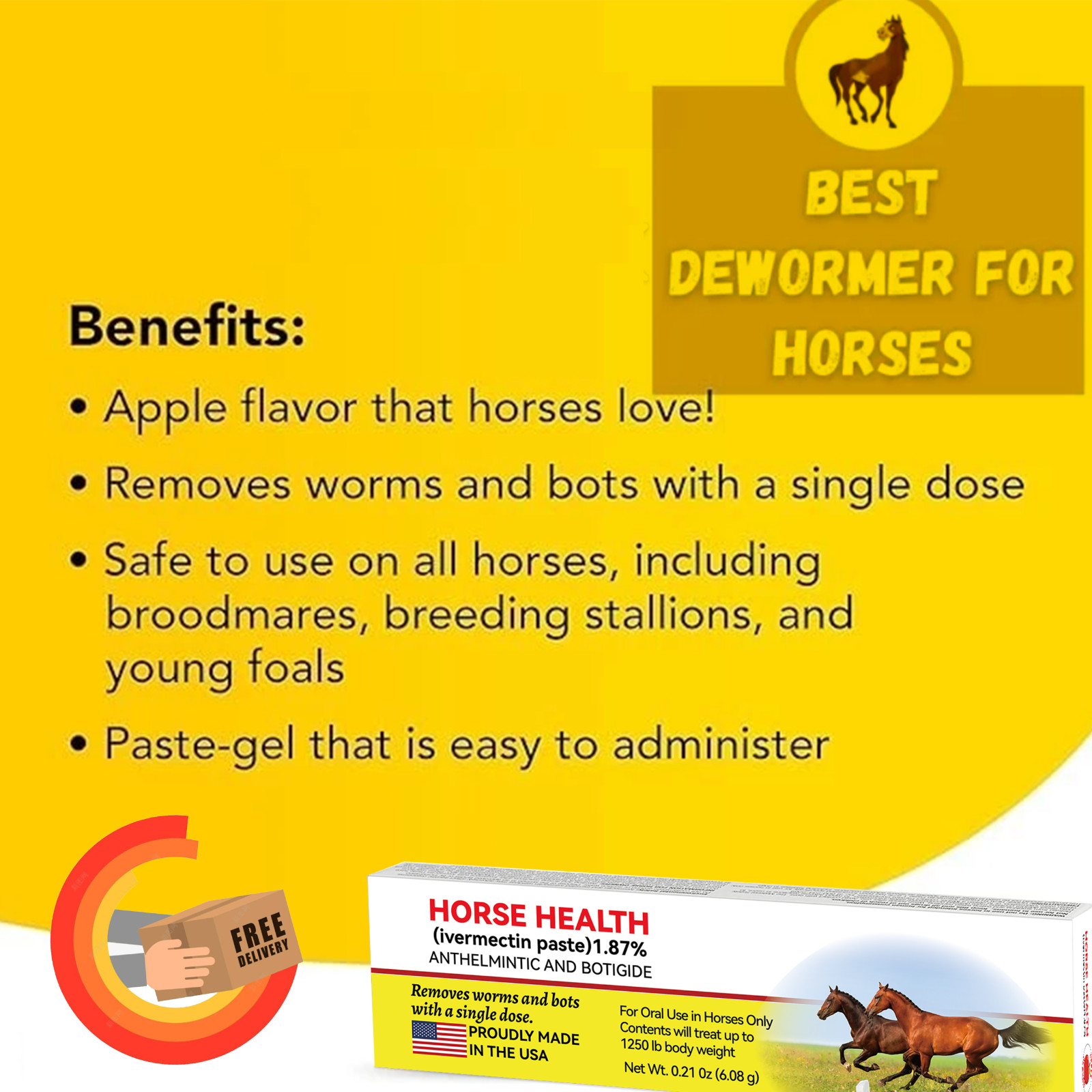 10 pack-Boxed Horse Dewormer Paste Apple Flavor 10 Pack Wormer EXP 01/2028