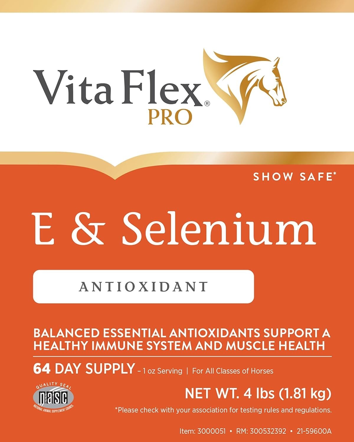 Pro E & Selenium Horse Supplement 4 lb – 64-Day Supply of Essential Antioxidants