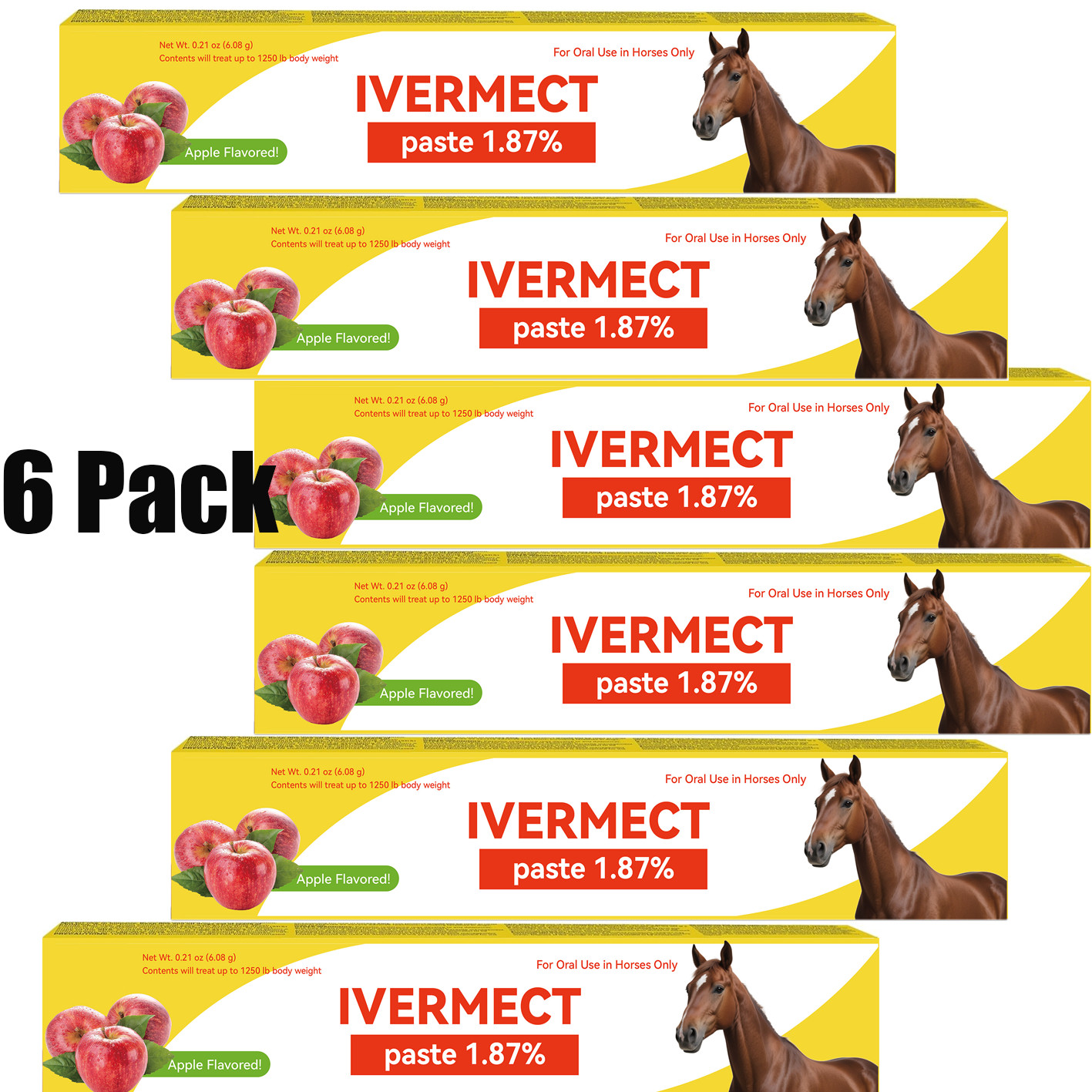 NEW 6 Pack In Box Paste Horse Dewormer Apple Flavor wormer EXP 01/2028
