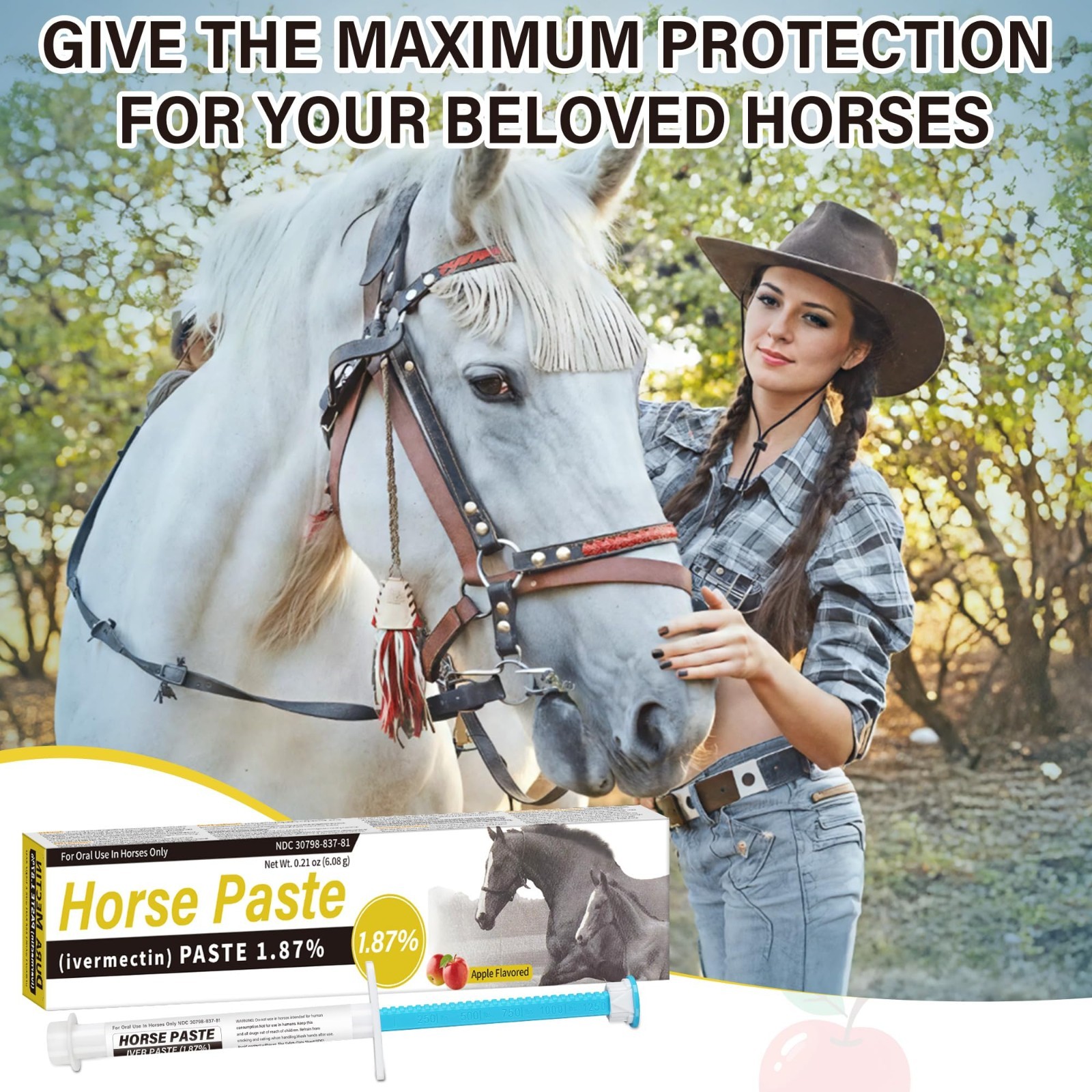4 Pack Apple Flavored Equine Paste 1.87% – 6.08g Oral Gel for Horses