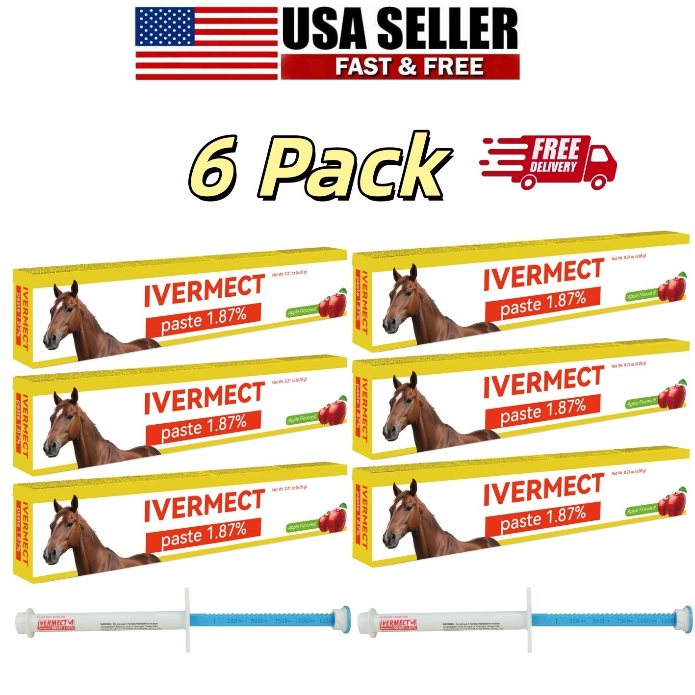 Fresh EXP 1/2028! 6 Pack Horse Dewormer Paste Apple Flavor – Equine