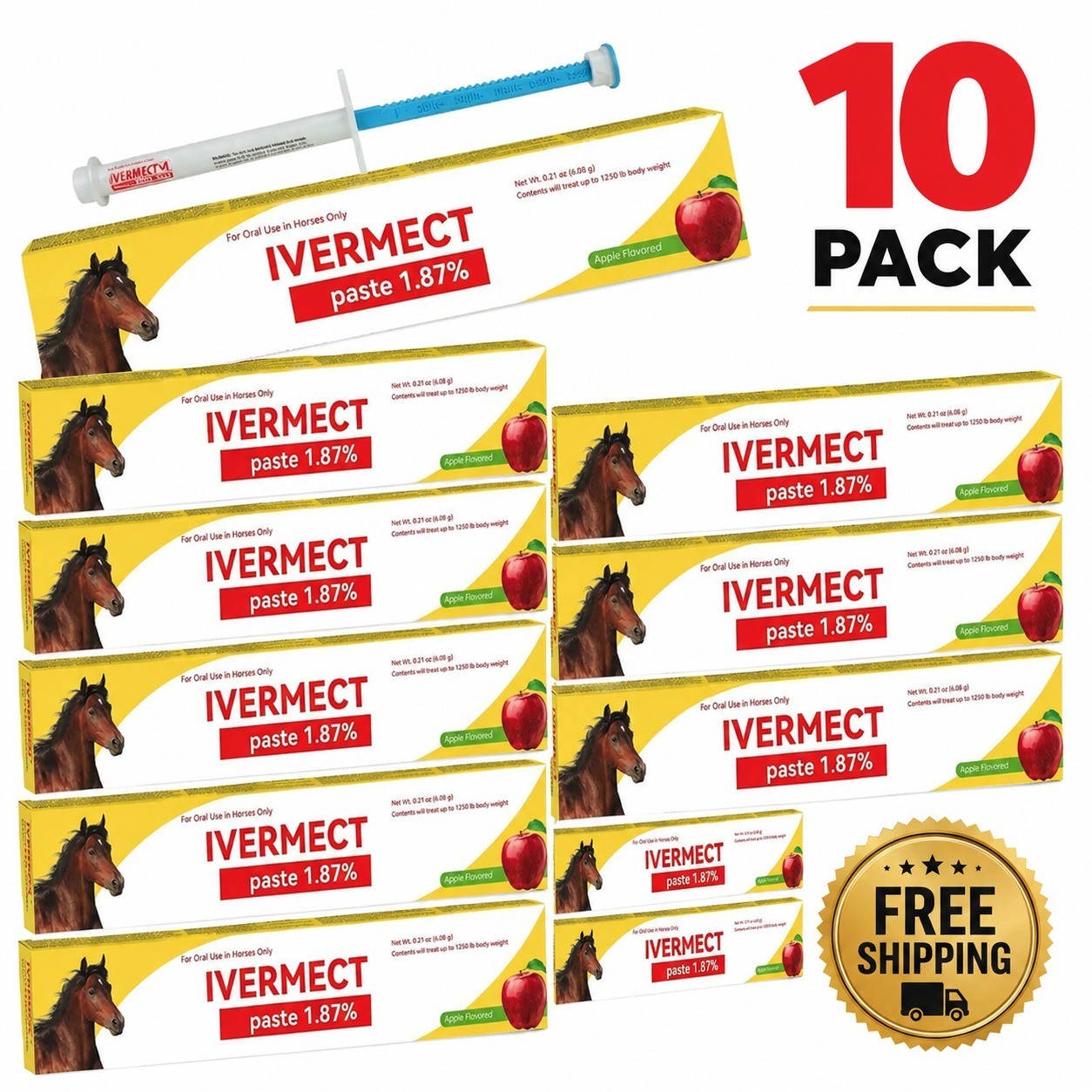 10 Pack New Paste Wormer Horse Dewormer Apple Flavor US Free Shipping EXP01/2028