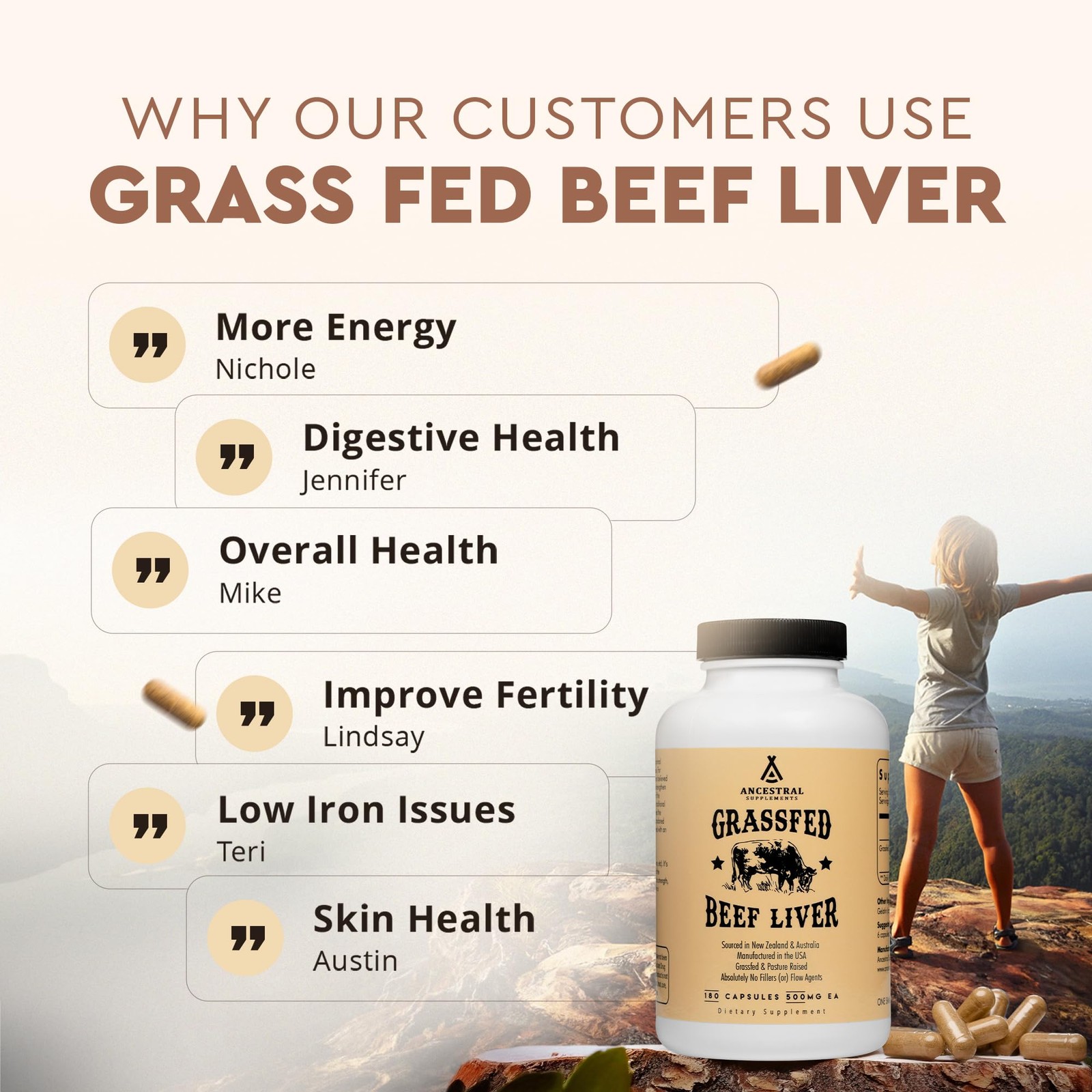 Ancestral Supplements Grass Fed Beef Liver 180 180 Count (Pack of 1)