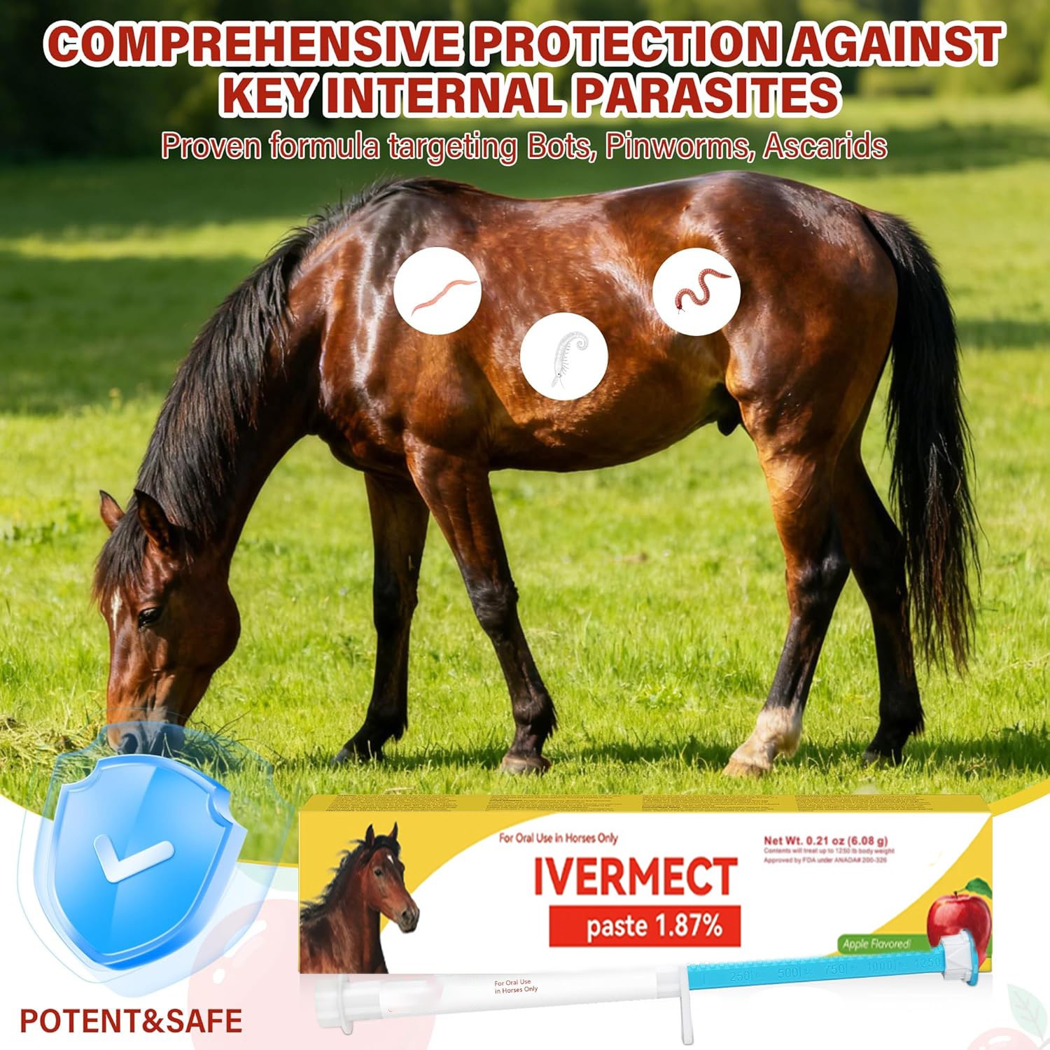 12 Pack New Paste Wormer Horse Dewormer Apple Flavor US Free Shipping EXP 1/2028