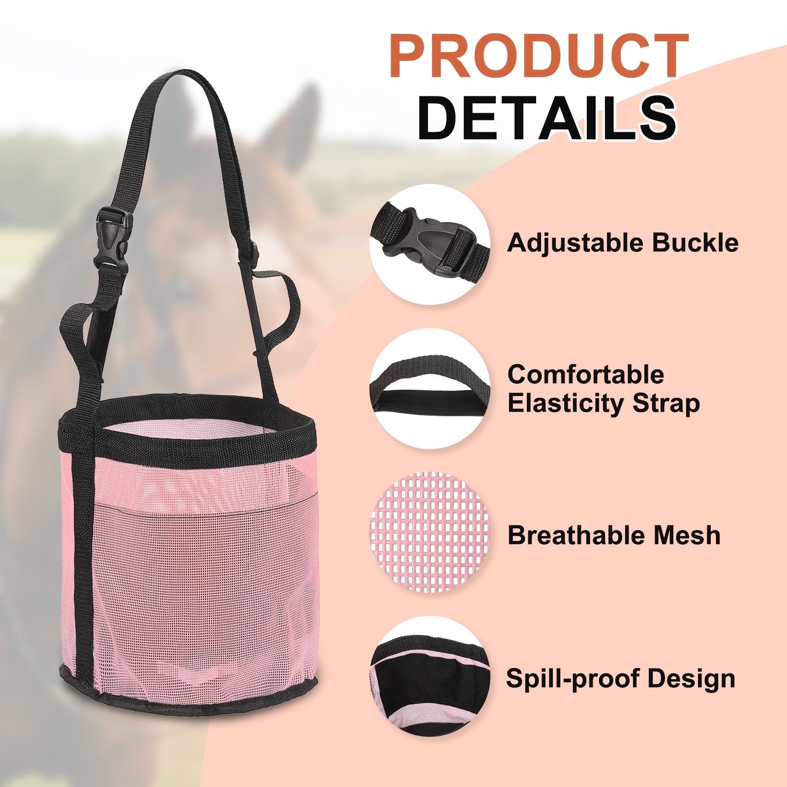 Horse Feed Bag, (Pink, M), Intended for Horse Feeding Grain