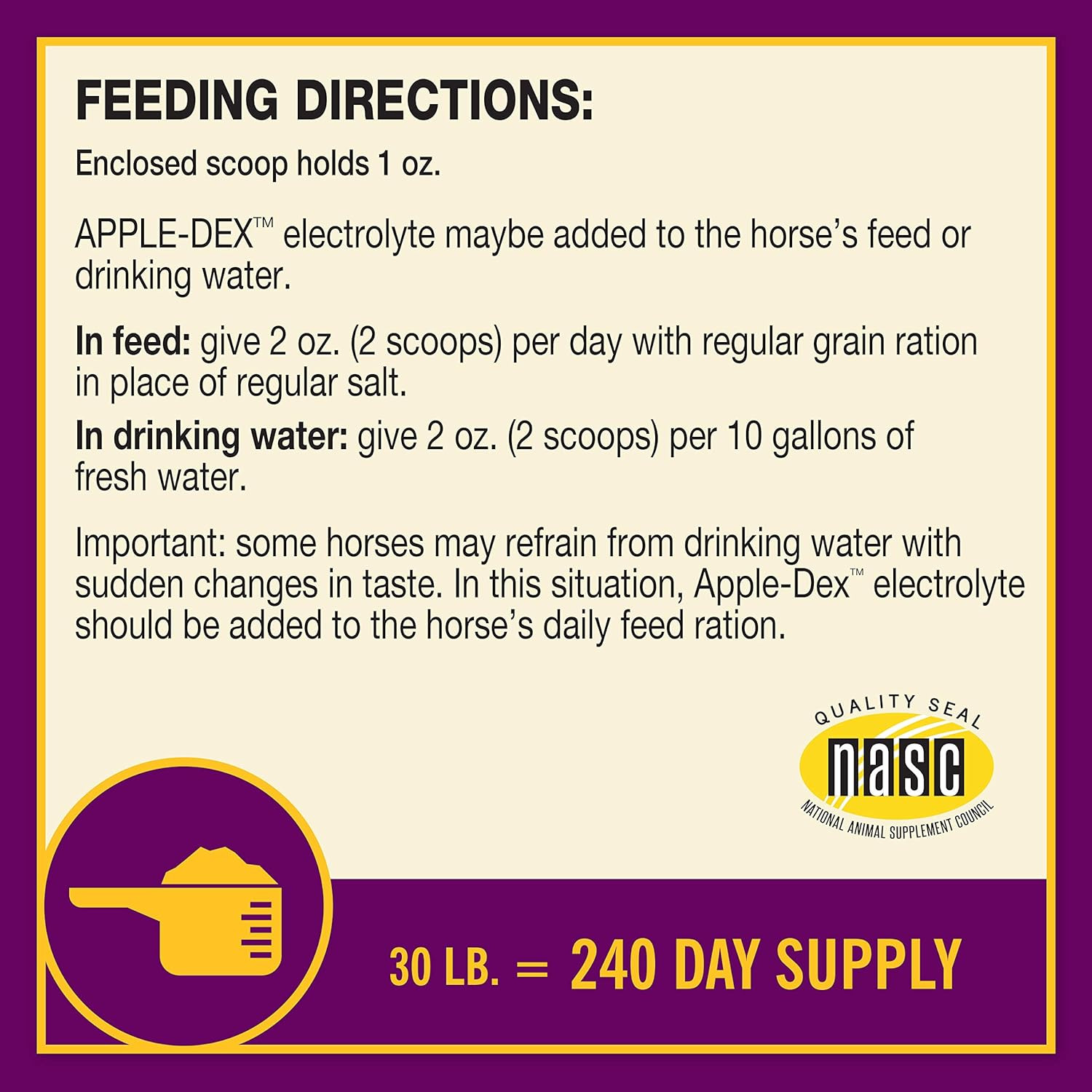 Horse Health Apple-Dex Apple Flavored Electrolytes 30 Pound 240 Days