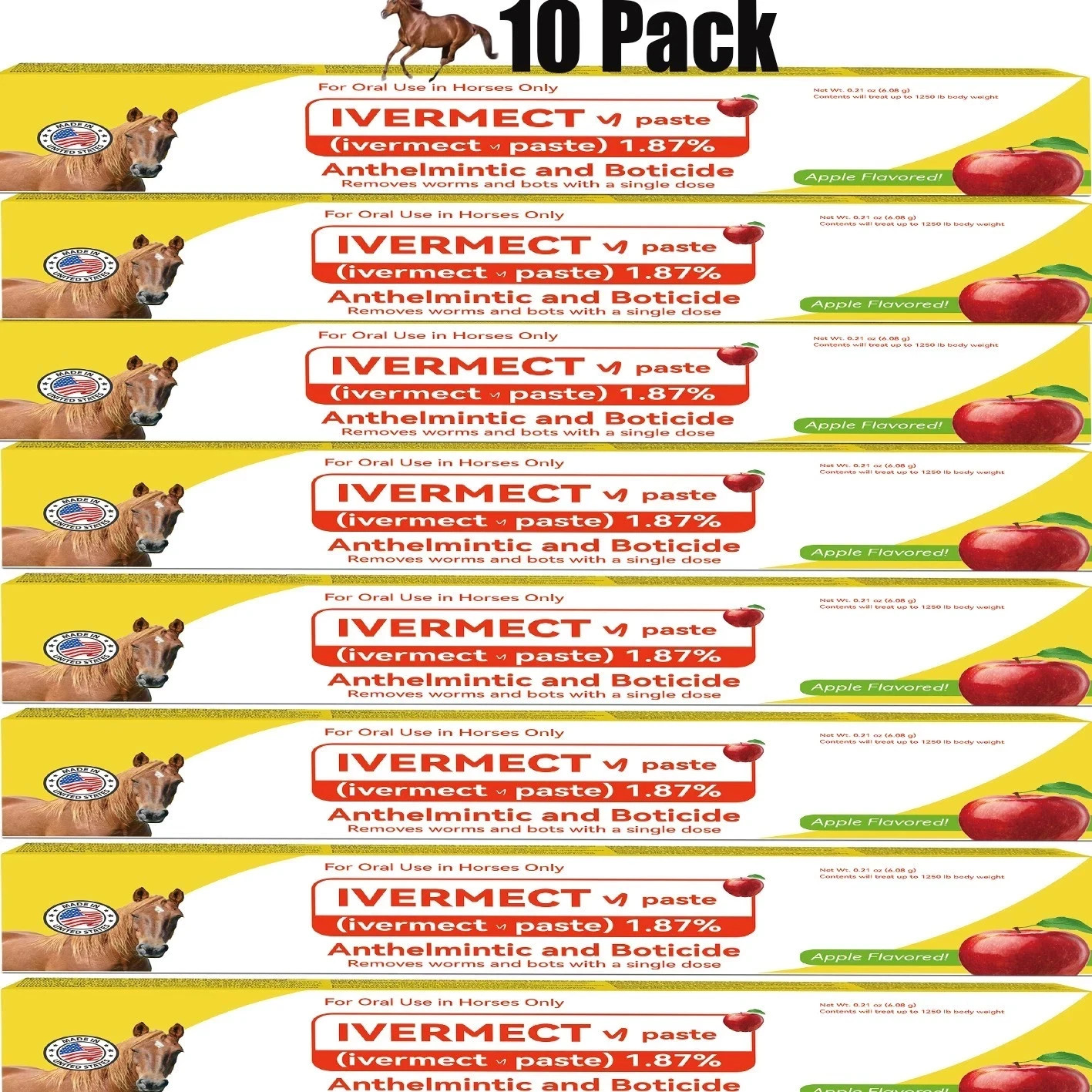 10 Pack Paste Horse Dewormer Apple Flavor Wormer Equine Free Shipping