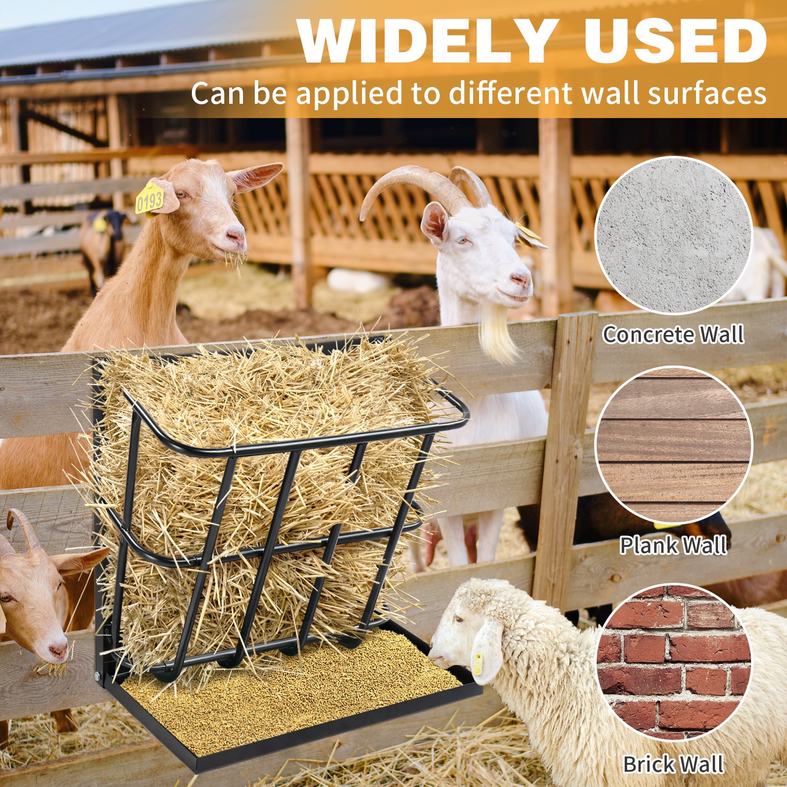 2in1 Hay Feeder Detachable Grain Tray Goat Sheep Livestock Wall Mount Steel Rack