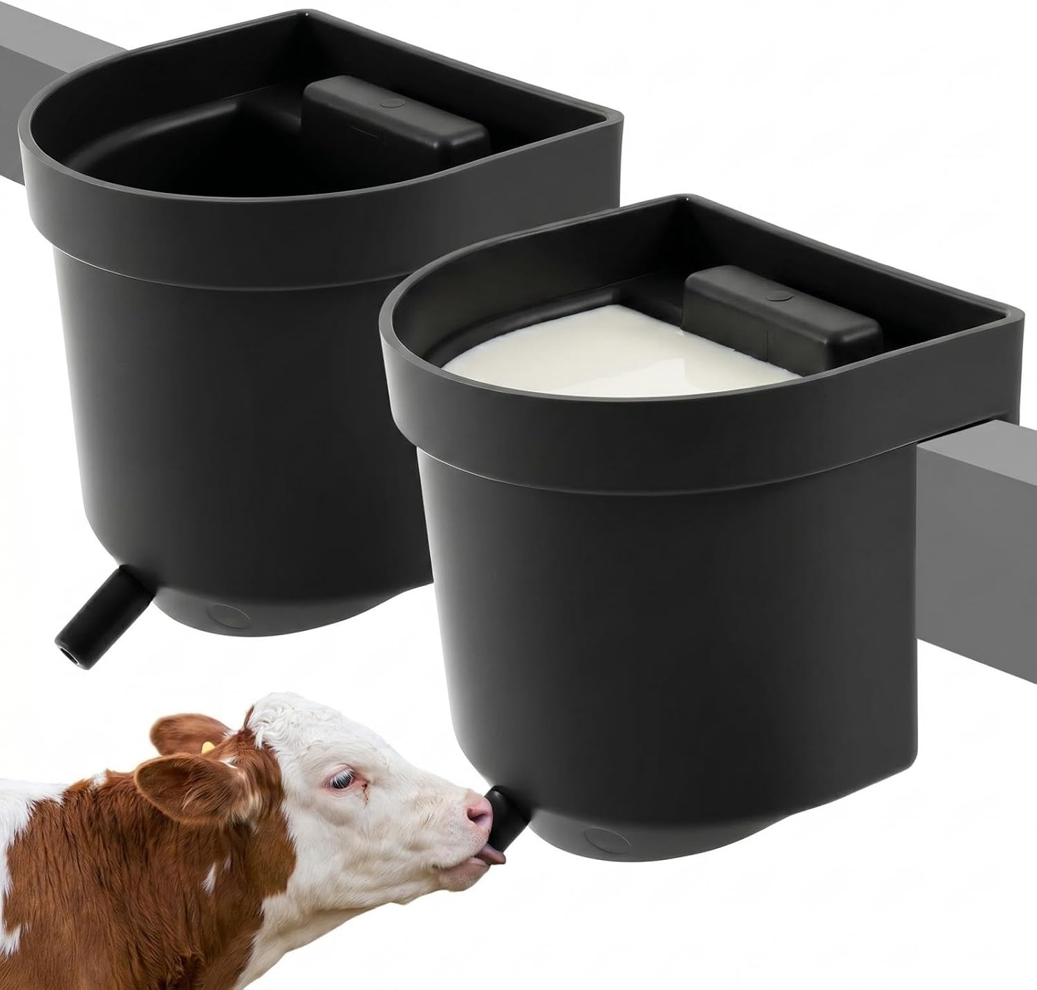 2 Pack 4 Quart Single Teat Calf Milk Feed Bucket Hook Over Hanging Calf Feeder
