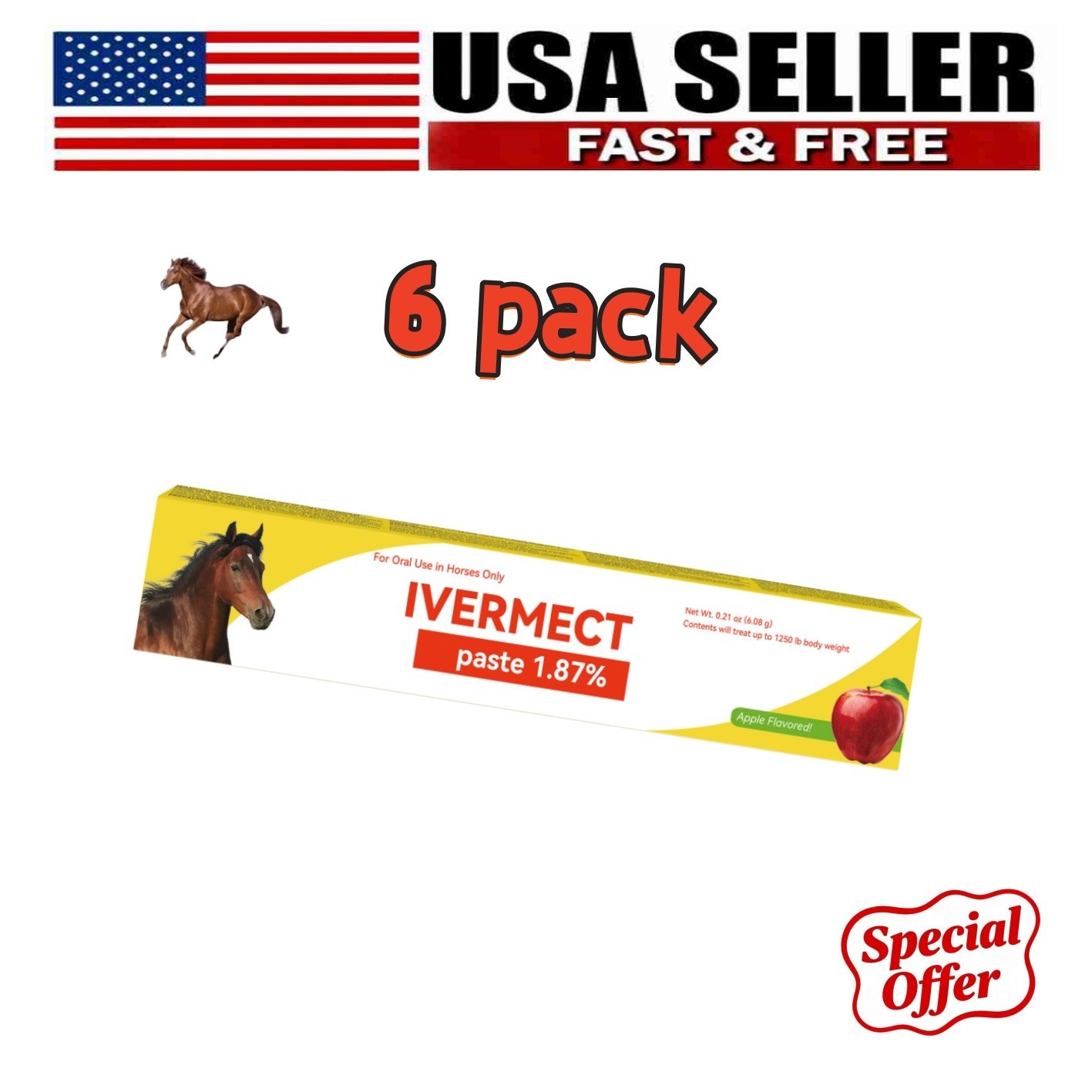 6 Pack in Box Paste Horse Dewormer Apple Flavor Wormer Friendly Design 1 /2028