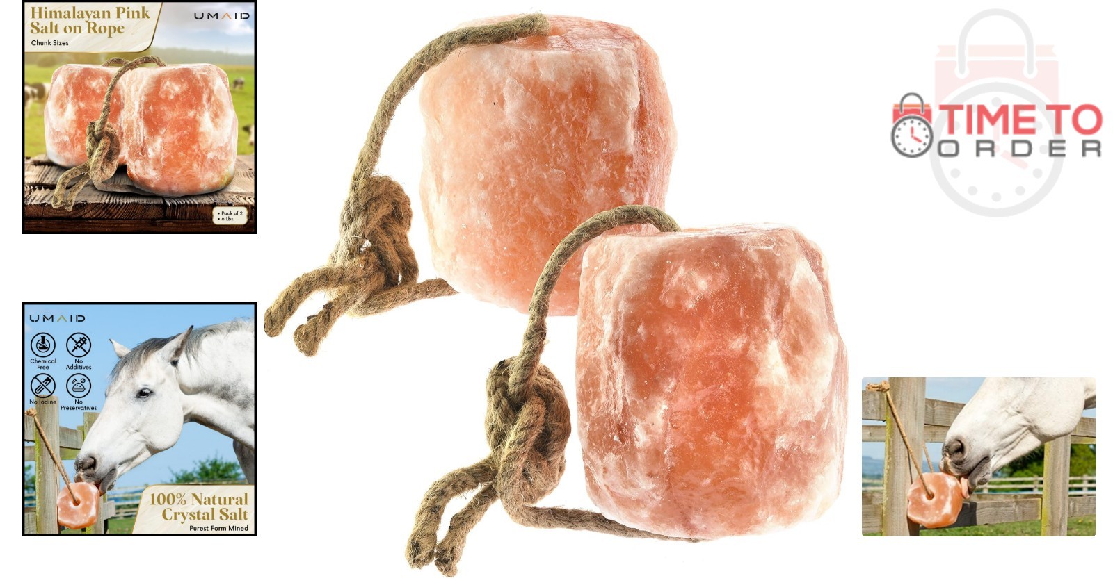 Himalayan Salt Lick 6 lbs on Rope for Horses Deer Goats Livestock 2 Pack