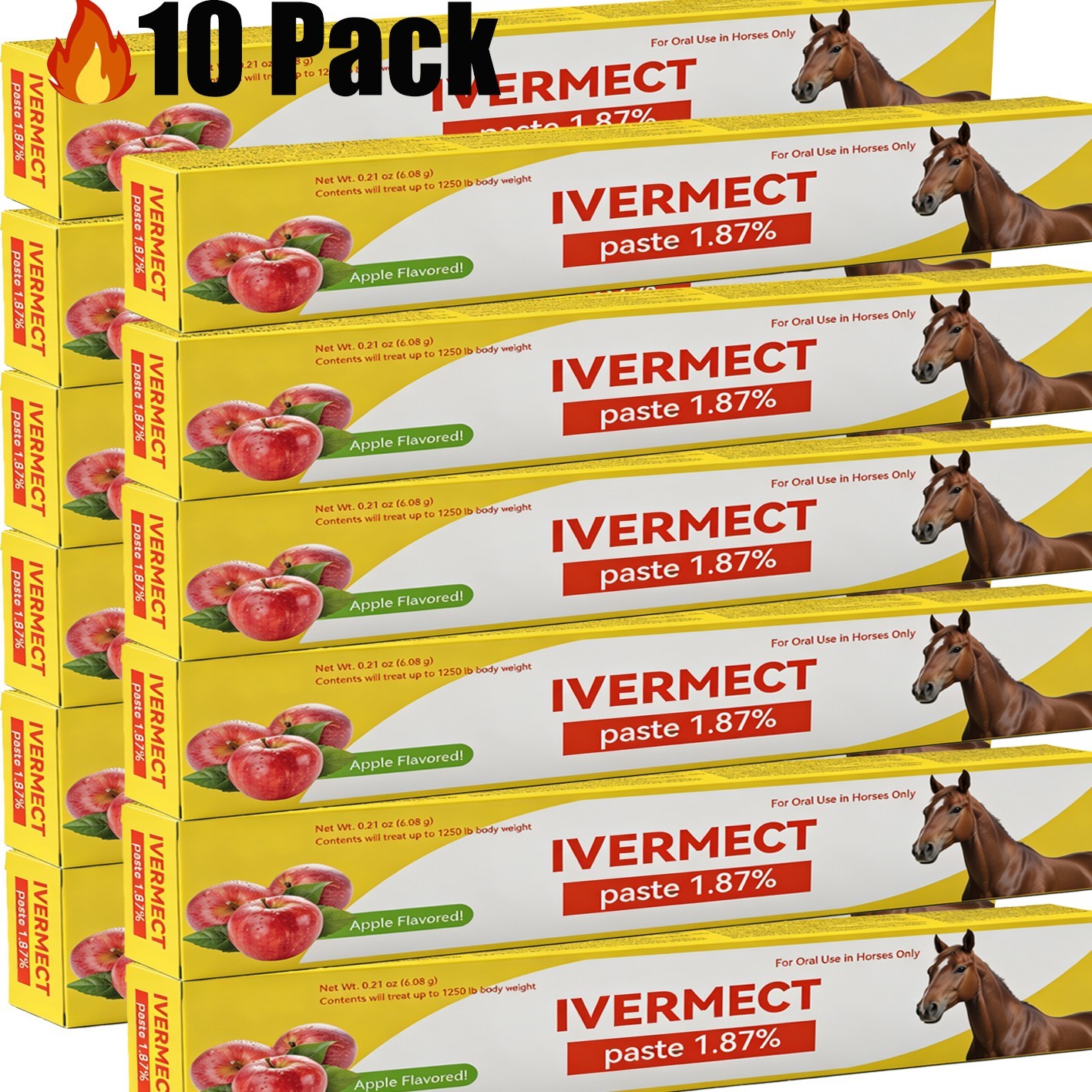 NEW 10 Pack New Paste Wormer Horse Dewormer Apple Flavor US Free Shipping