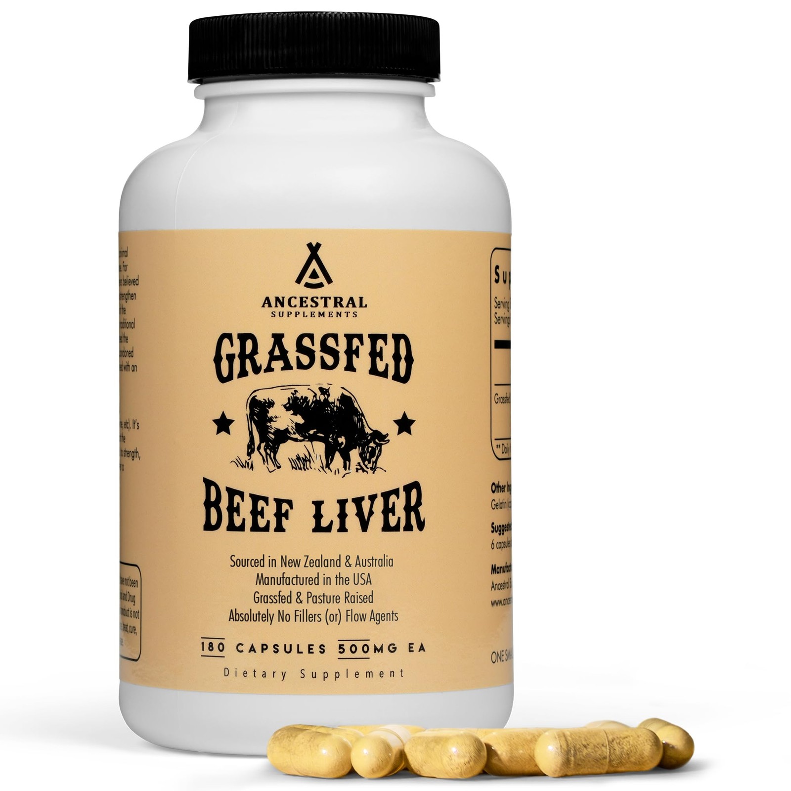Ancestral Supplements Grass Fed Beef Liver 180 180 Count (Pack of 1)