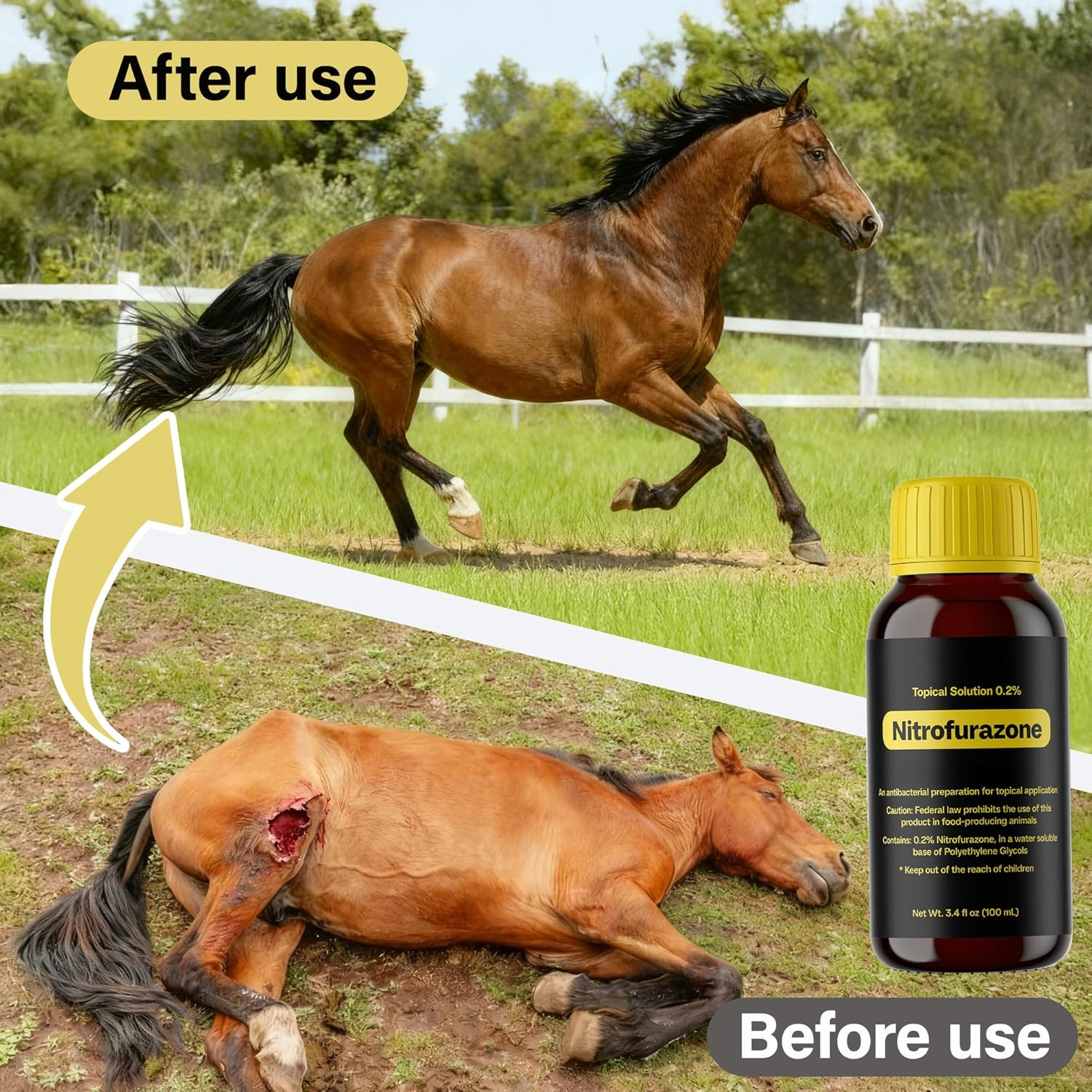 Treatment for Horses, Nitrofurazone, Natural Equine Wound Care,100Ml