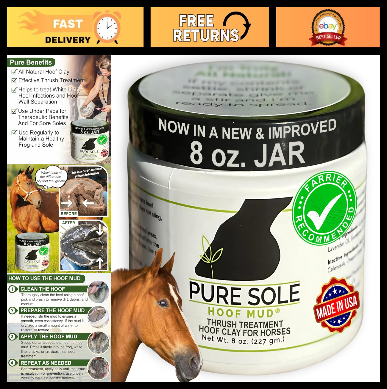 Natural Hoof Clay Treatment for Thrush, White Line & Cracks – 8 oz. Hoof Care Mu