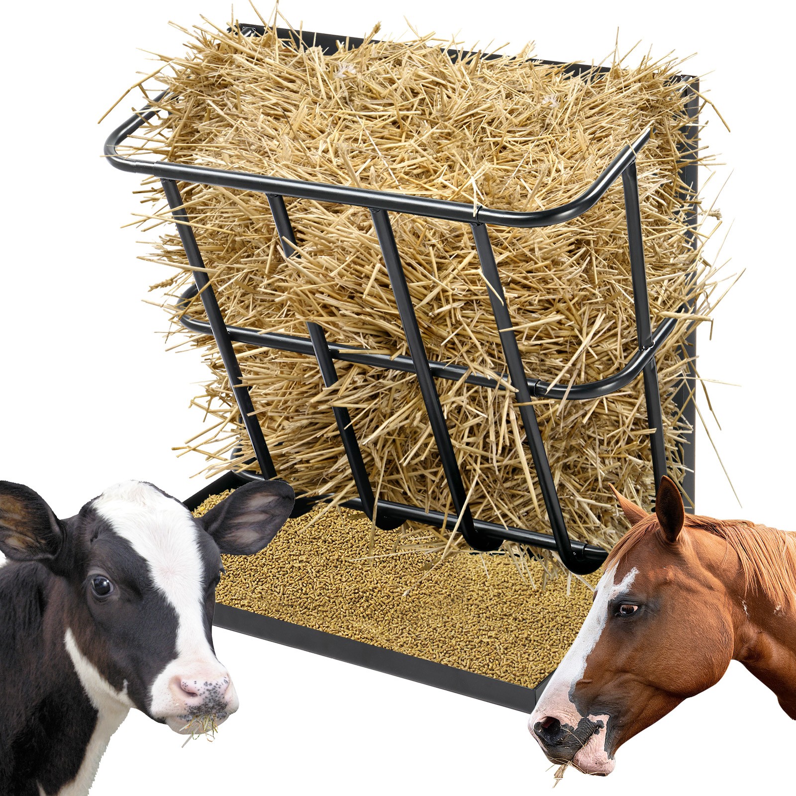 2in1 Hay Feeder Detachable Grain Tray Goat Sheep Livestock Wall Mount Steel Rack