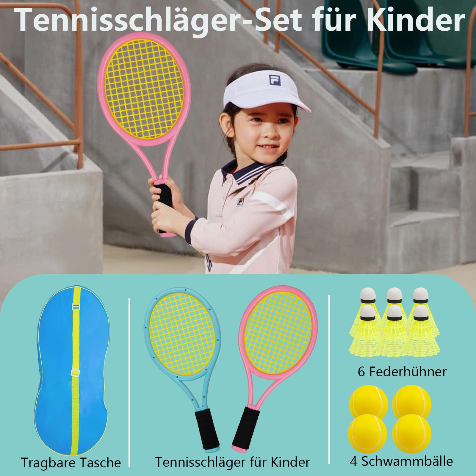 Kids Tennis Racket Set 17 Inch, With 4 Soft Training Balls & 6 Badminton…