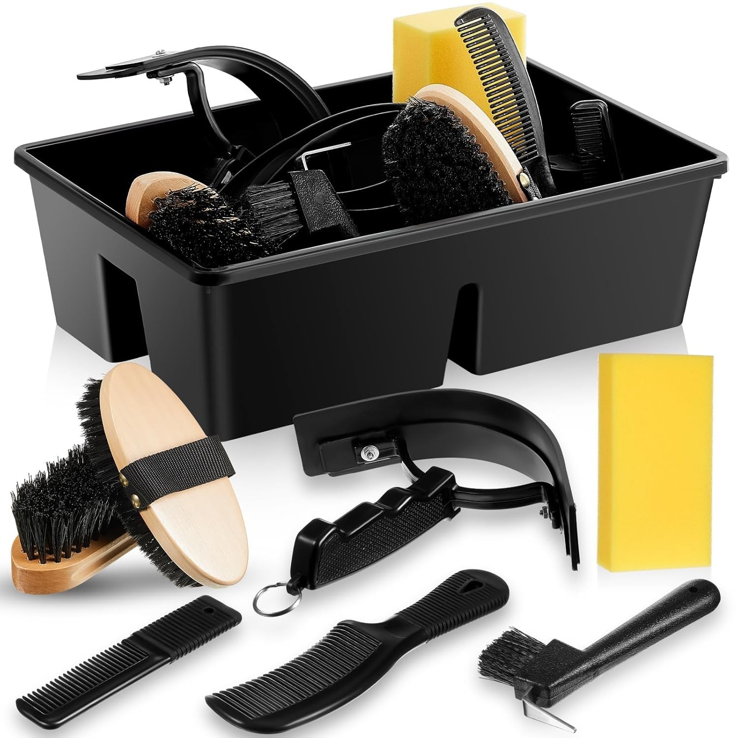 8 Pc Horse Grooming Kit – Includes Grooming Box Face & Body Brush Sweat Scrap…