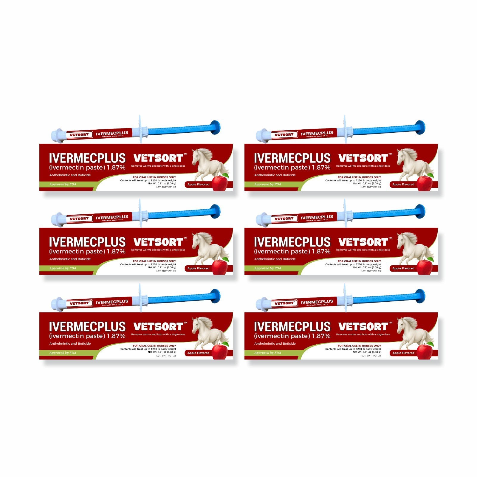 VETSORT Horse Paste Dewormer Apple Flavor Wormer 1.87%. EXP 10/2027 (6 count)