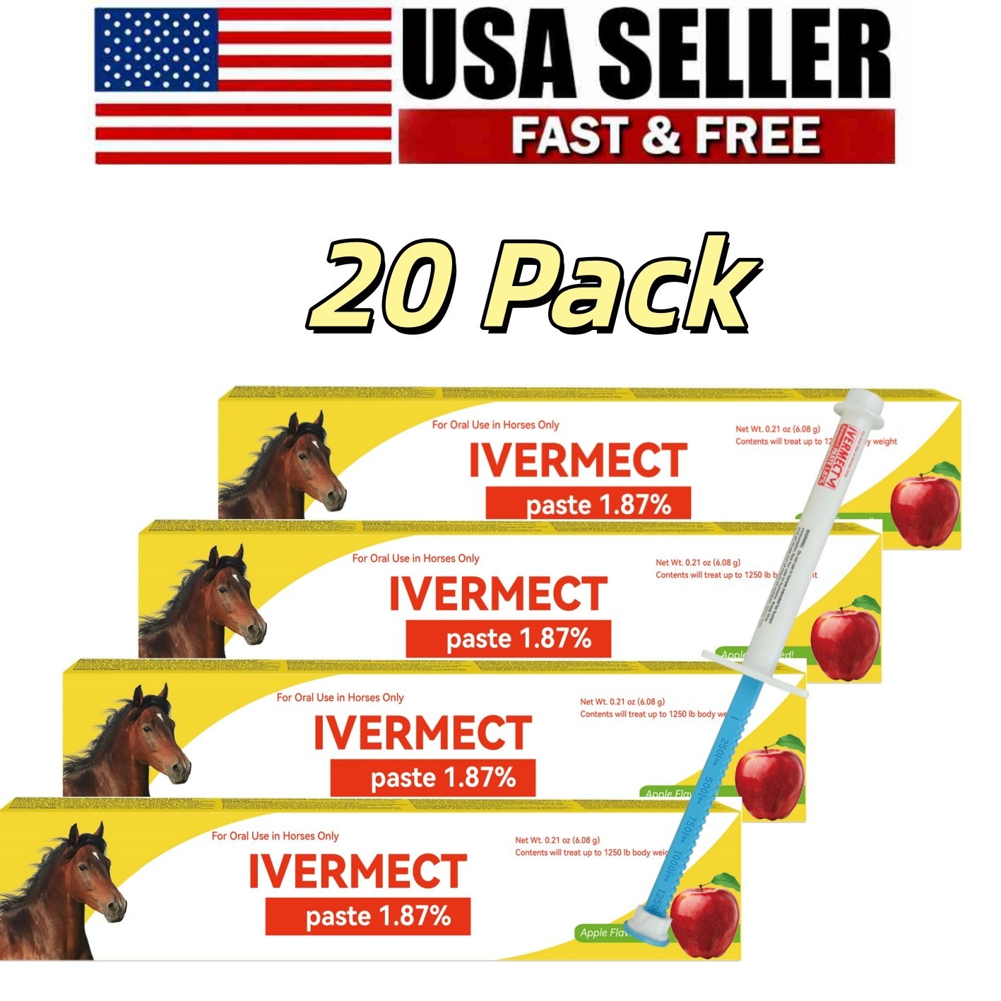 Full Year Supply Dewormer Paste for Horses – 20 Pack, Apple Flavor, 1/2028
